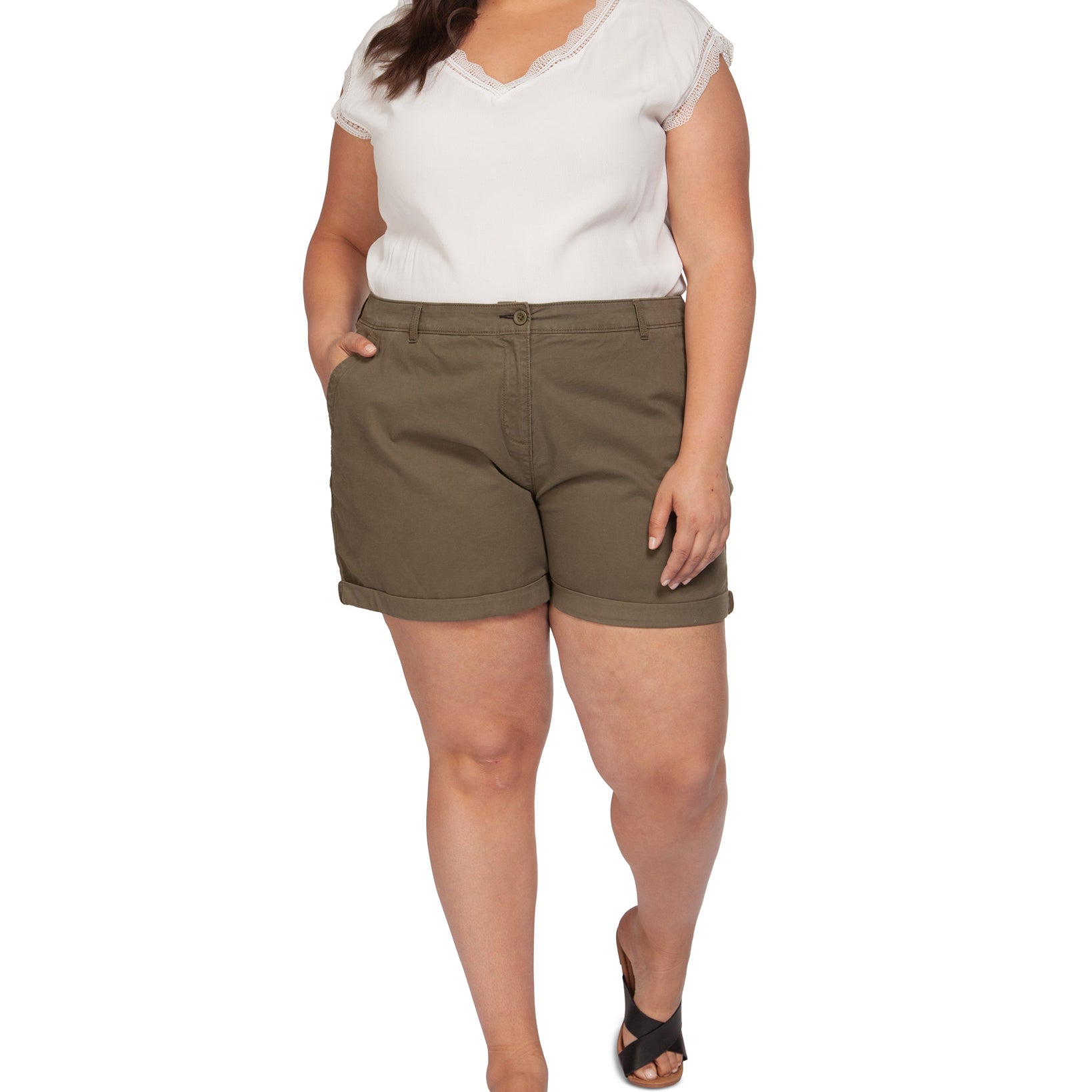 Black Tape Women Plus Black Tape Solid Basic Shorts Khaki Wash