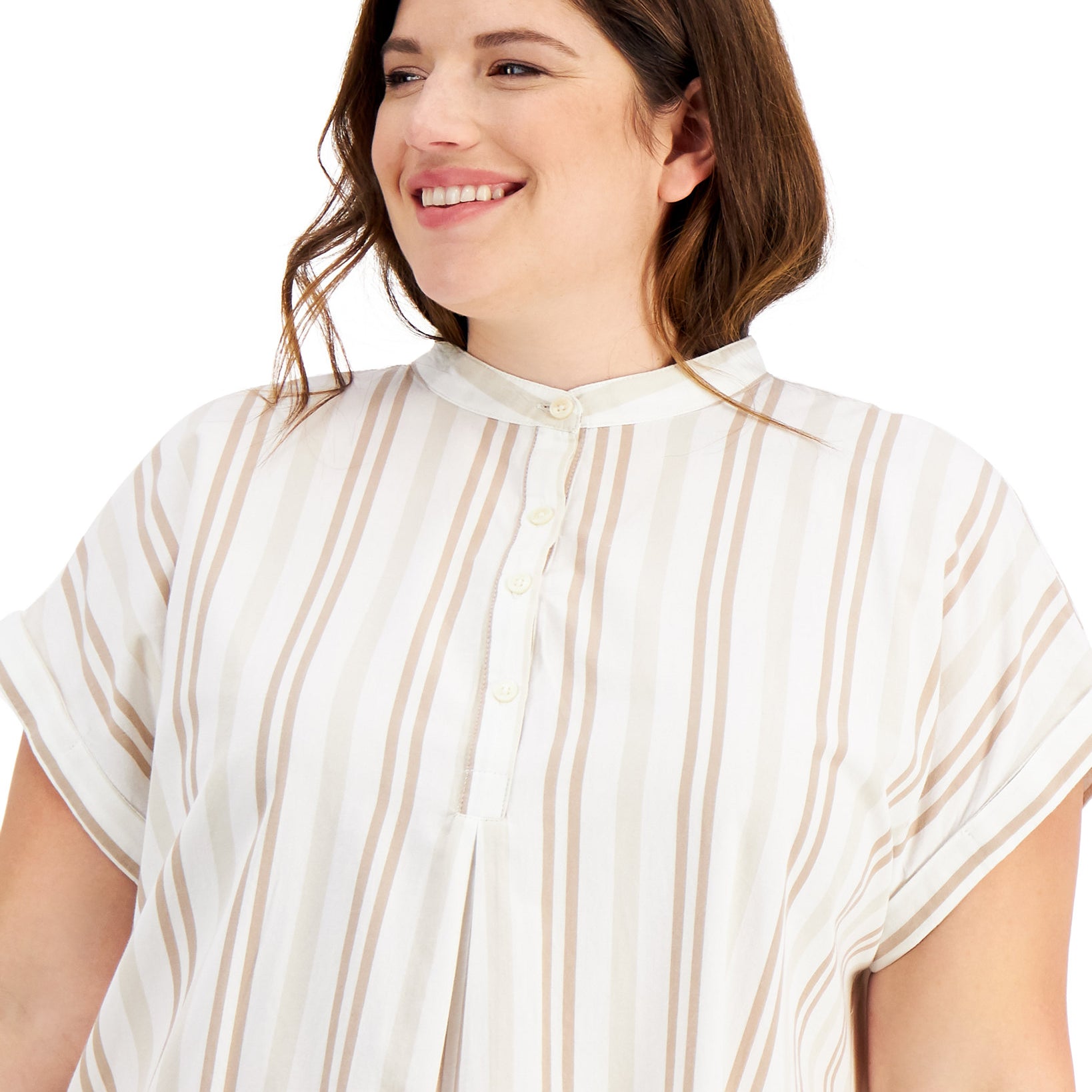 Style & Co Women Plus Cotton Striped Camp Shirtdress