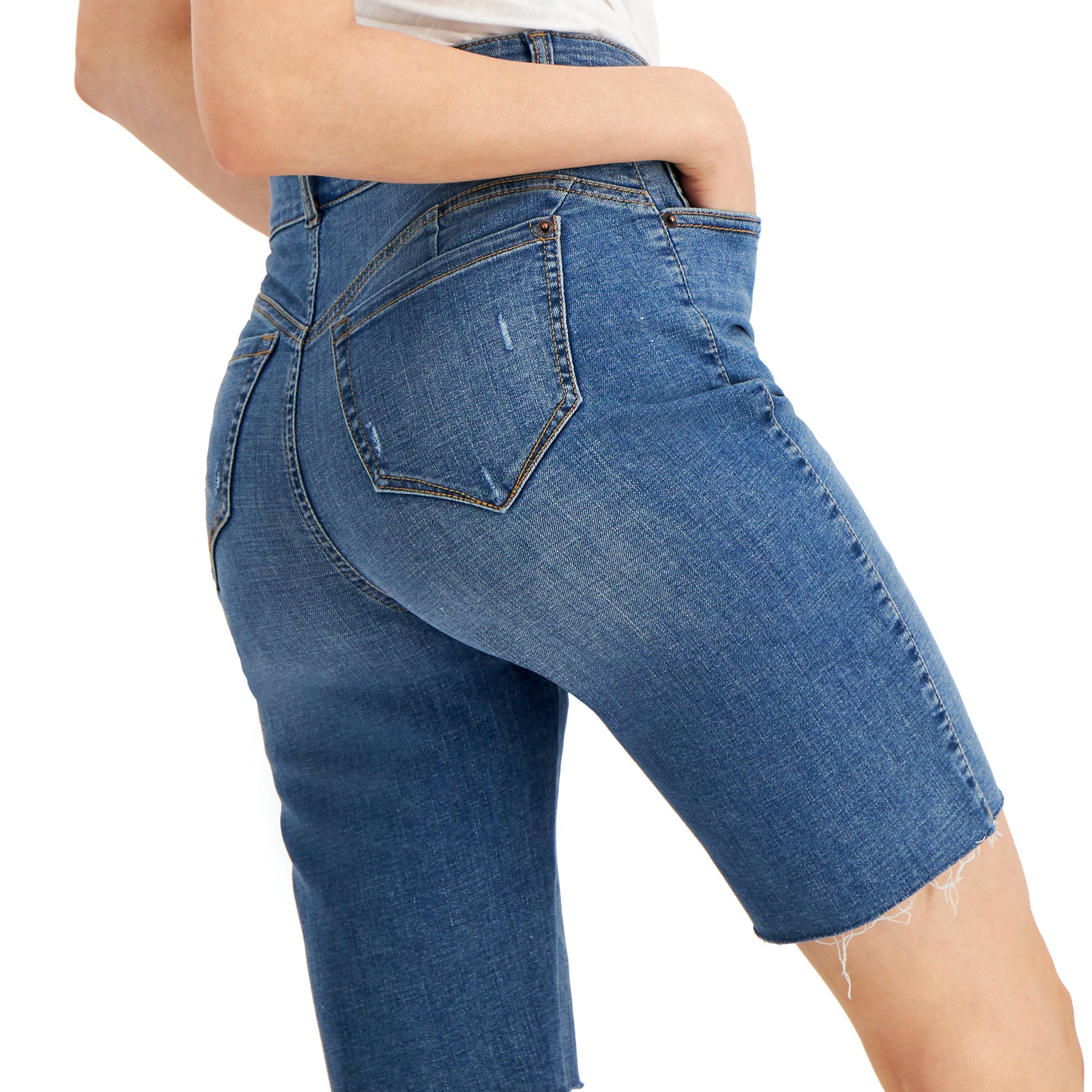 INC International Concepts Women High Rise Sculpting Fit Bermuda Jean Shorts