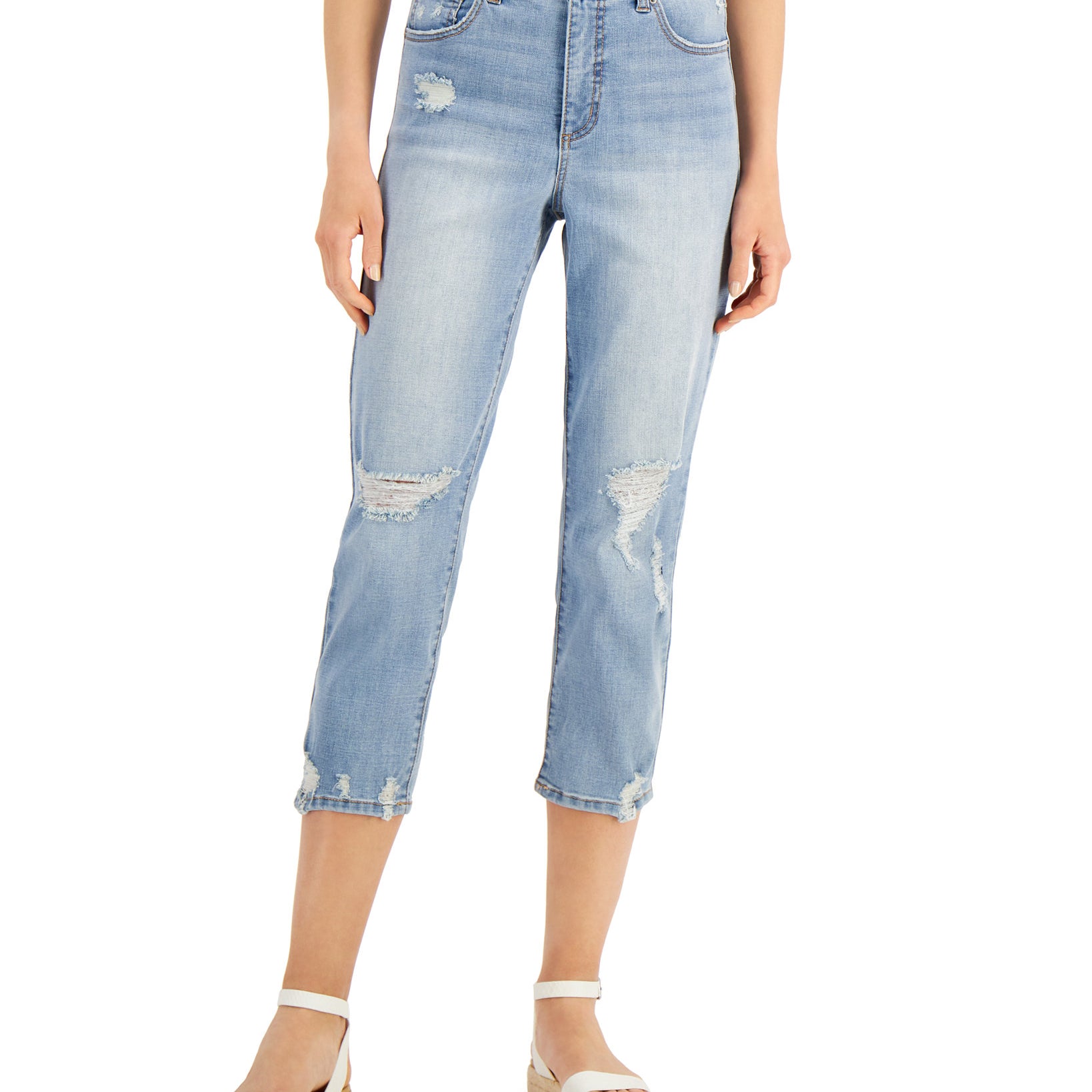 INC International Concepts Women High Rise Cropped Straight Leg Jeans Medium Indigo