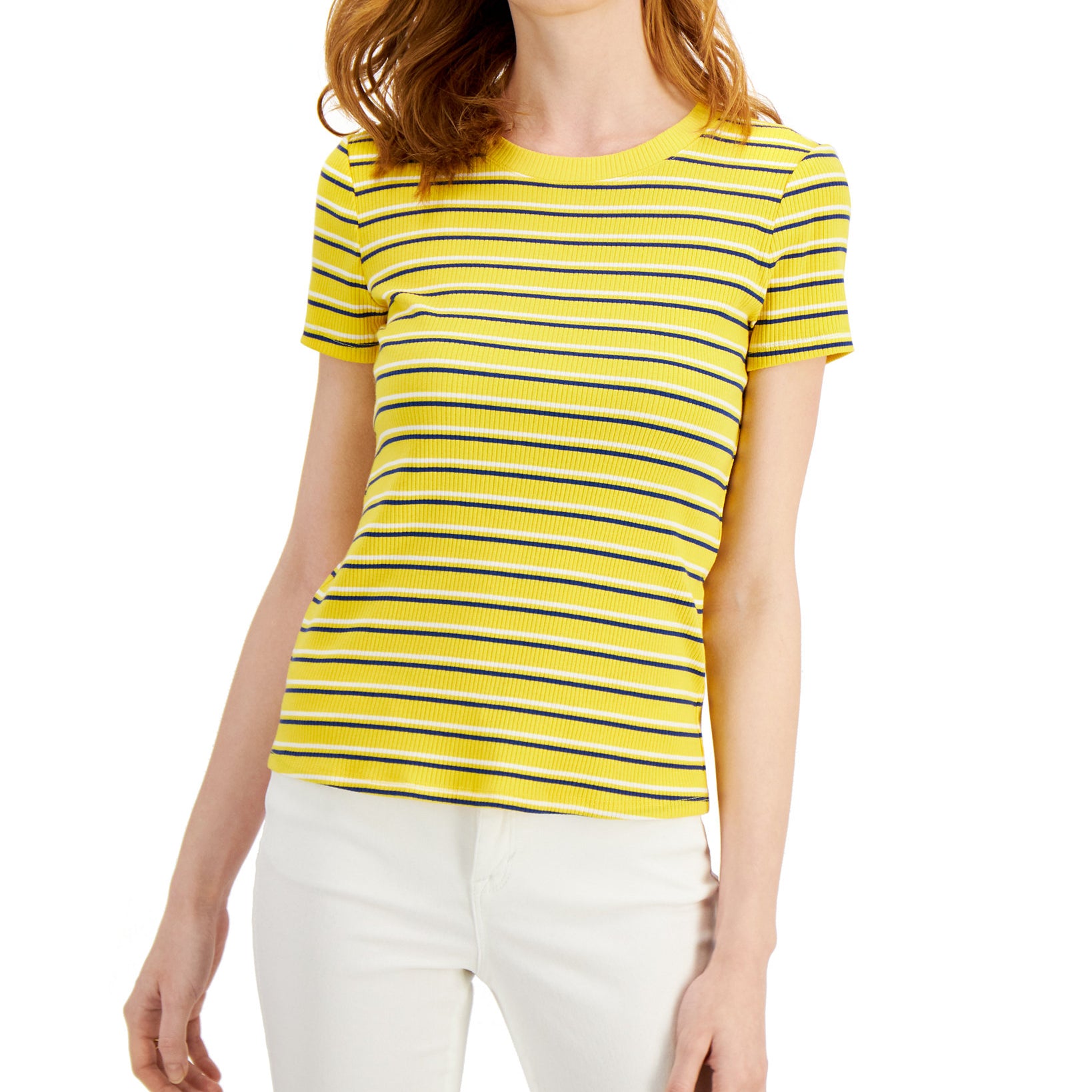 Style & Co Women Petite Striped T Shirt Daisy Daze