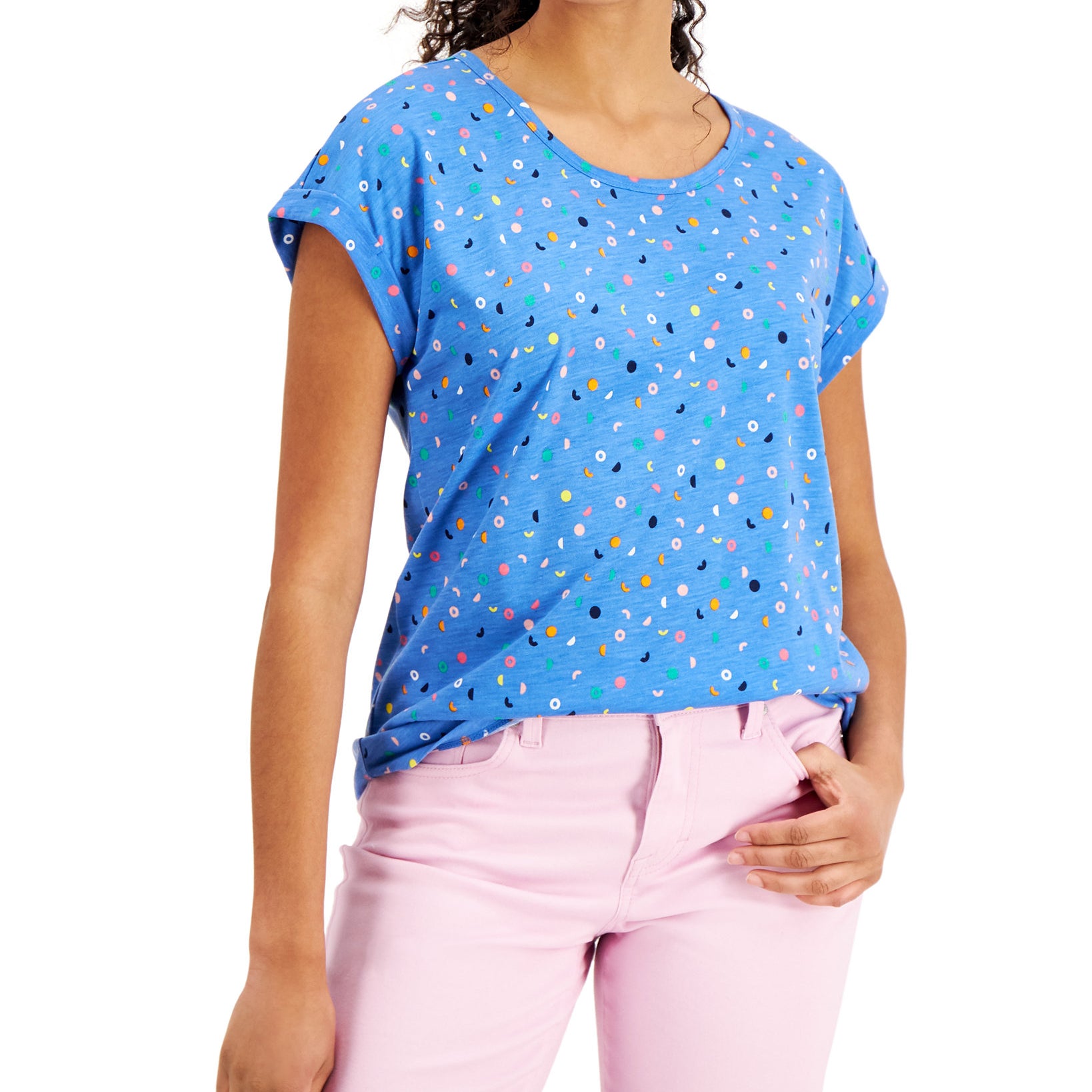 Style & Co Women Printed Crewneck Top Mix Dot Sonic