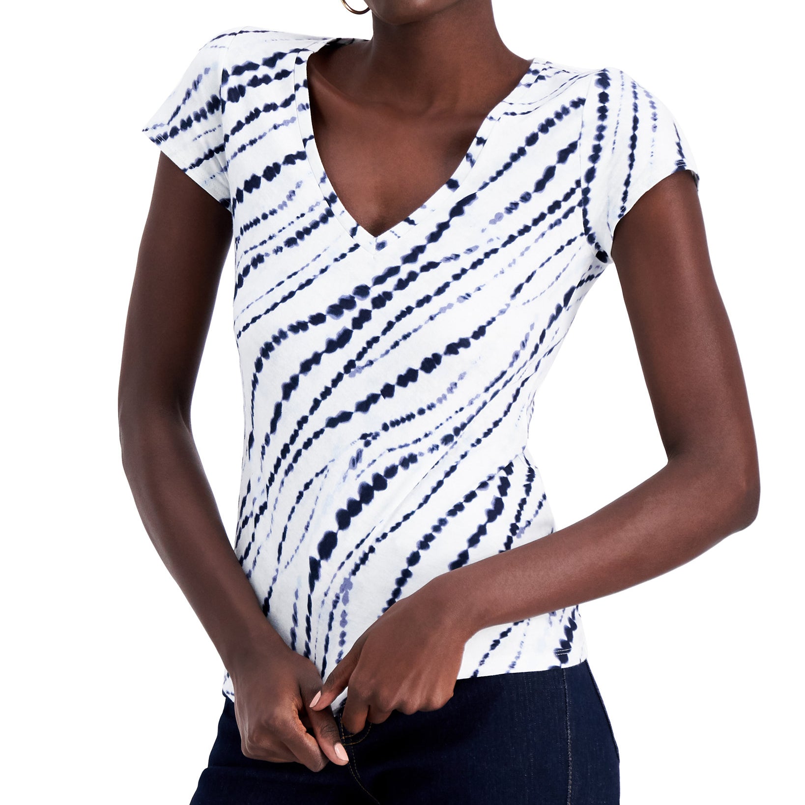 INC International Concepts Women Printed V Neck T Shirt Amelia Dye