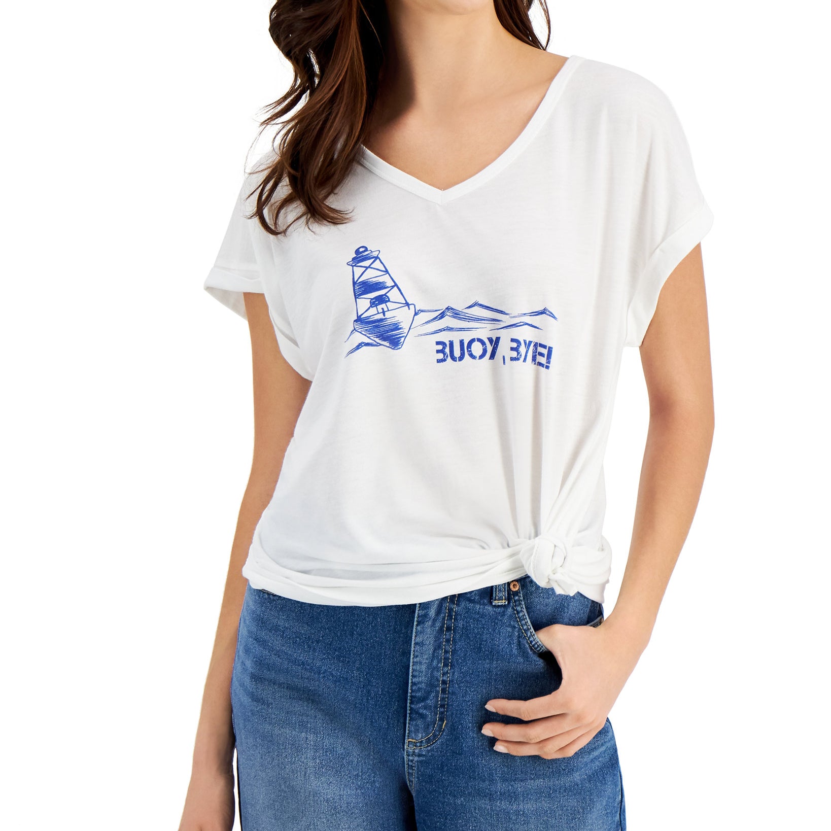 Style & Co Women Buoy Bye Graphic Print T Shirt Buoy