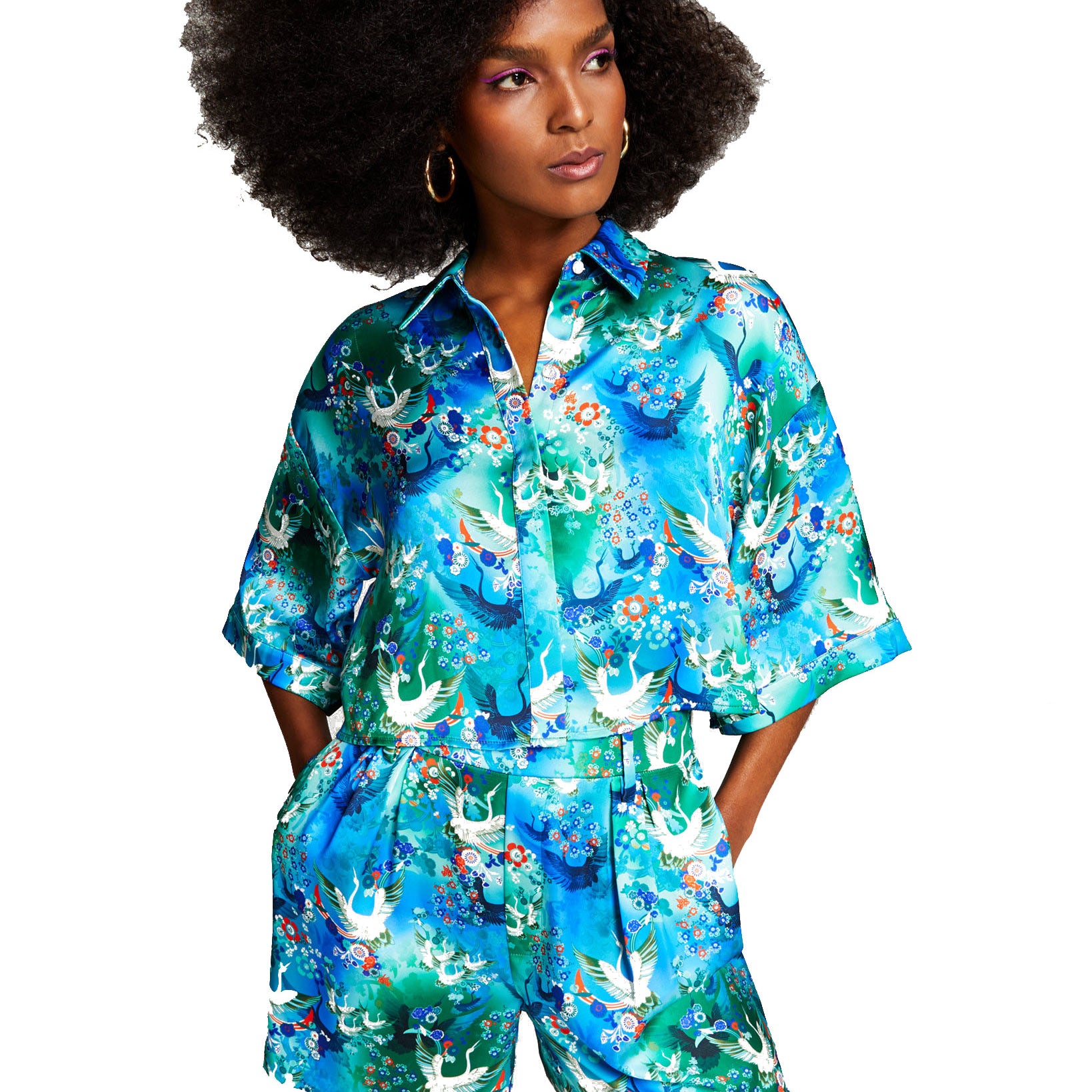 INC International Concepts Women Misa Hylton for Printed Boxy Cropped Shirt