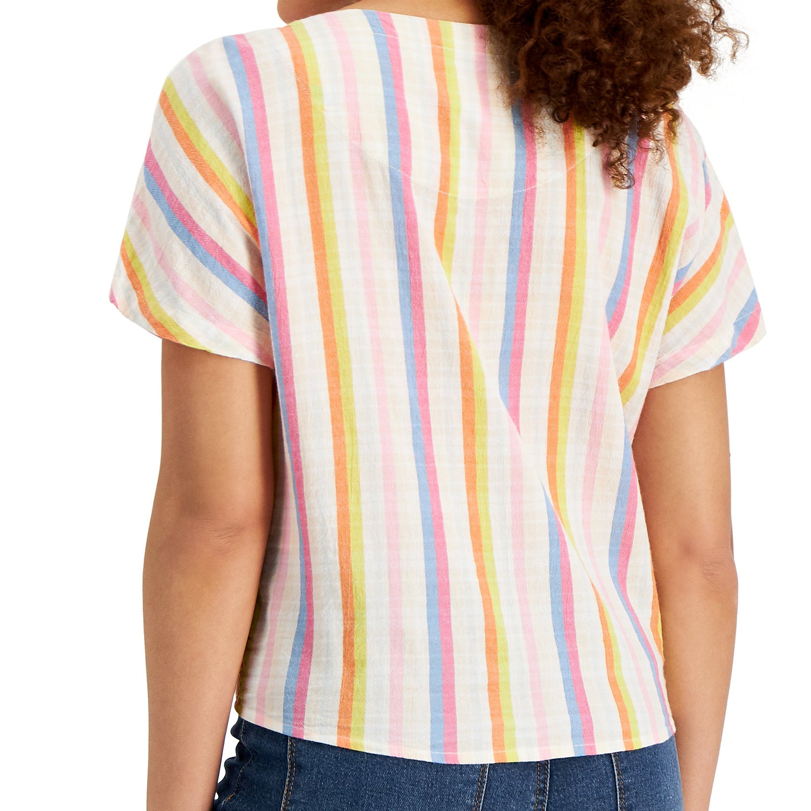 Style & Co Women Striped Tie Front Gauze Top