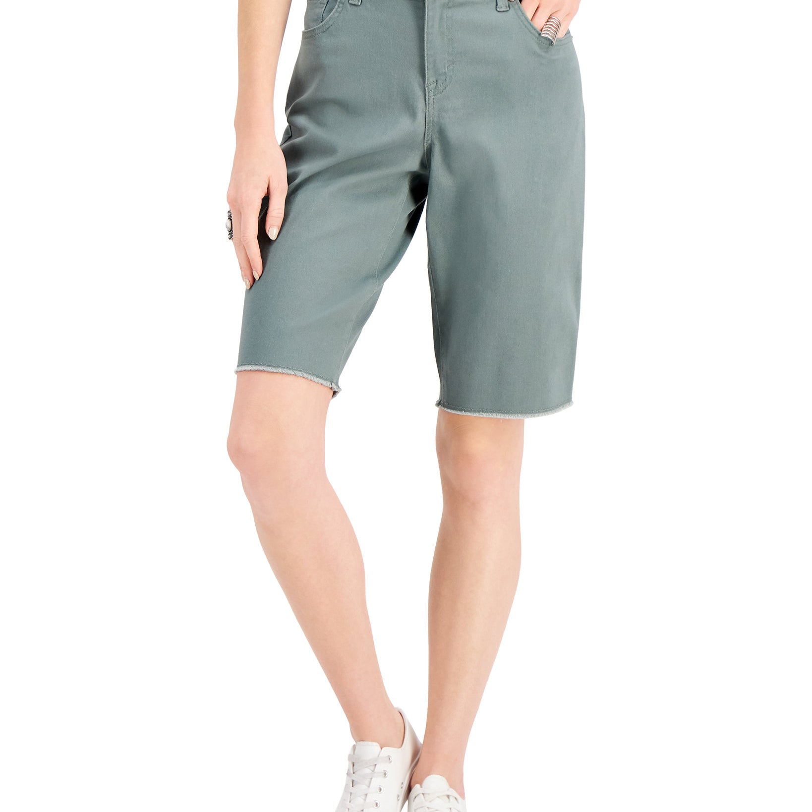 Style & Co Women Raw Edge Bermuda Shorts New Pale Sage