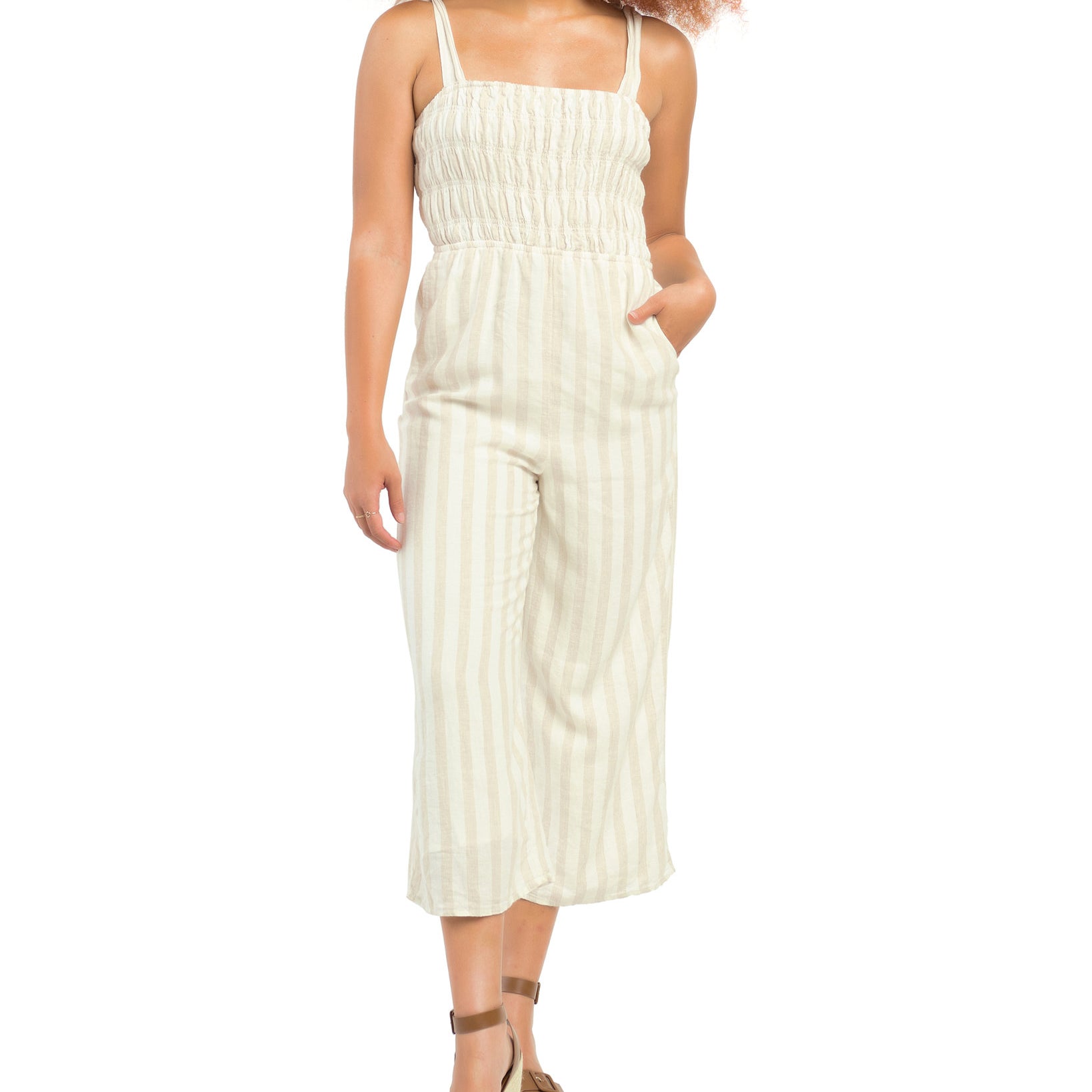 Black Tape Women Striped Tie Strap Jumpsuit Mumbai Stripe