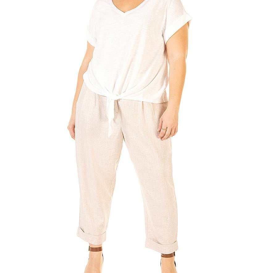 Black Tape Women Plus Tie Front T Shirt Cream