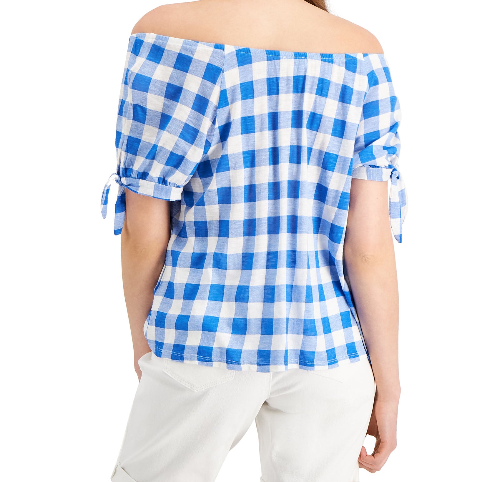 Style & Co Women Off the Shoulder Gingham Top