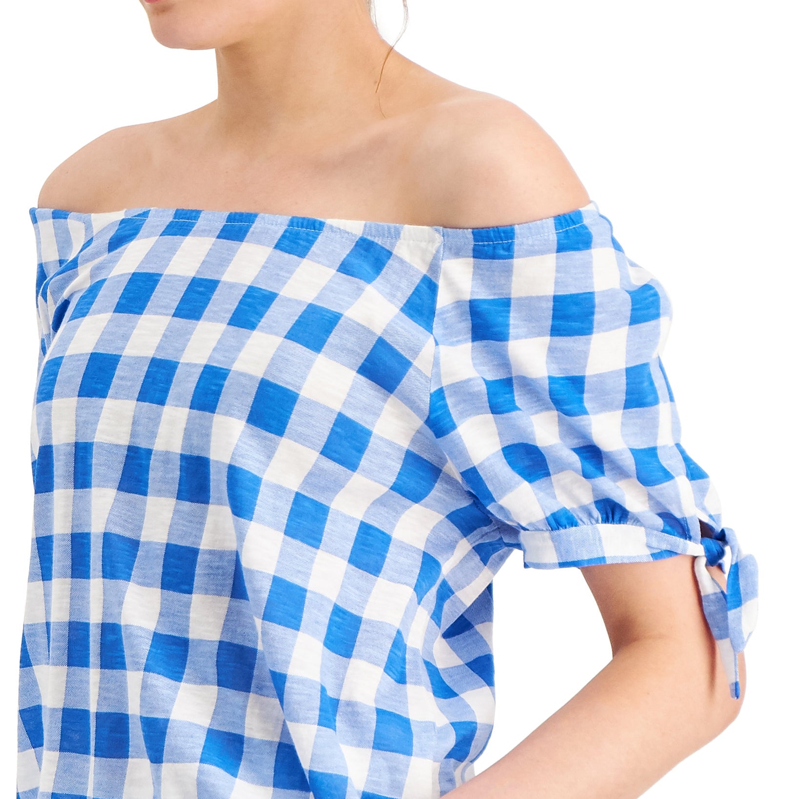 Style & Co Women Off the Shoulder Gingham Top