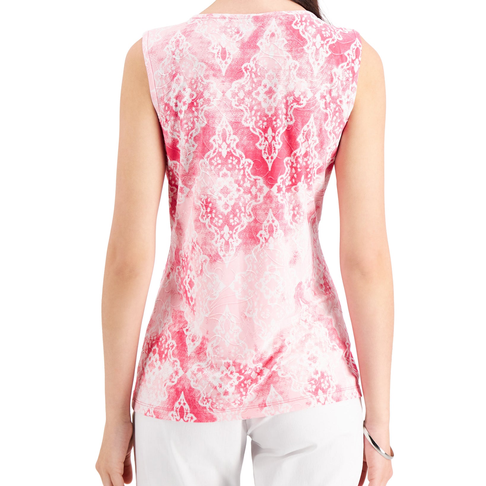 JM Collection Women Printed Jacquard Keyhole Neck Top