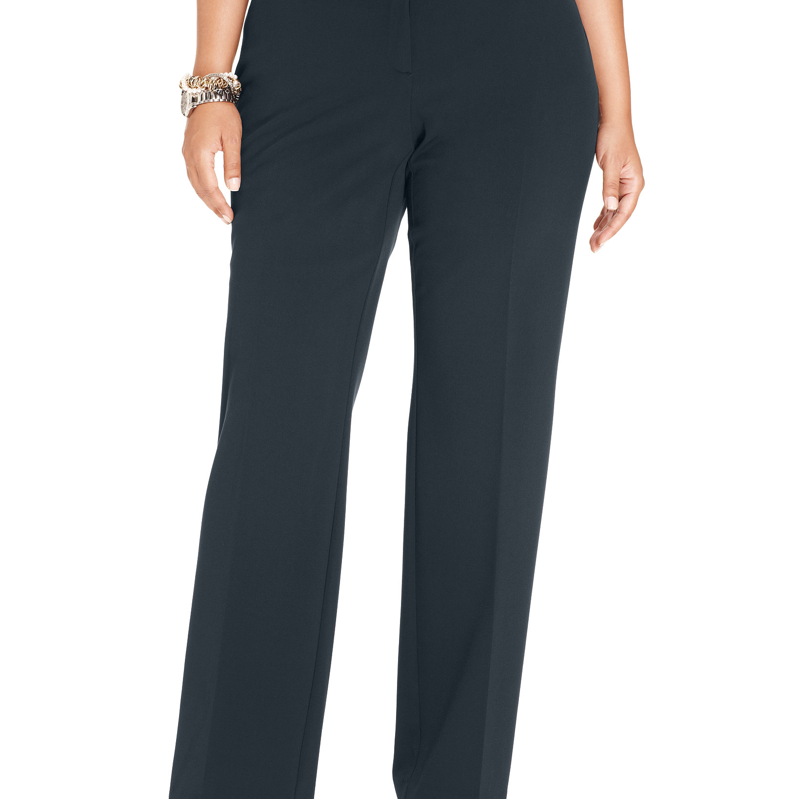 JM Collection Women Plus Curvy Fit Straight Leg Pants Intrepid Blue