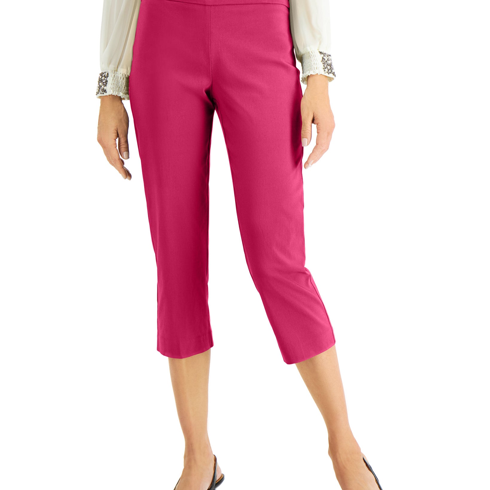 JM Collection Women Embellished Pull On Capri Pants Berry Sorbet