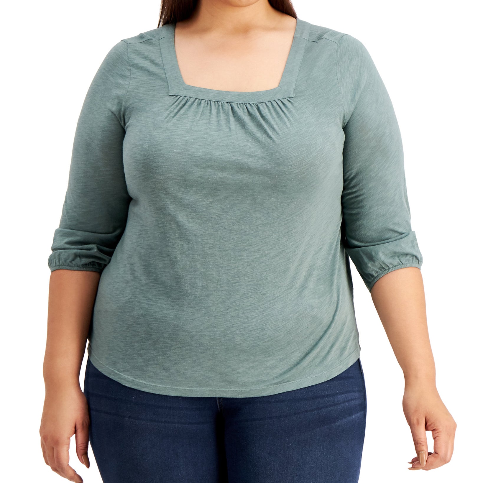 Style & Co Women Plus 3 4 Sleeve Square Neck Top New Pale Sage
