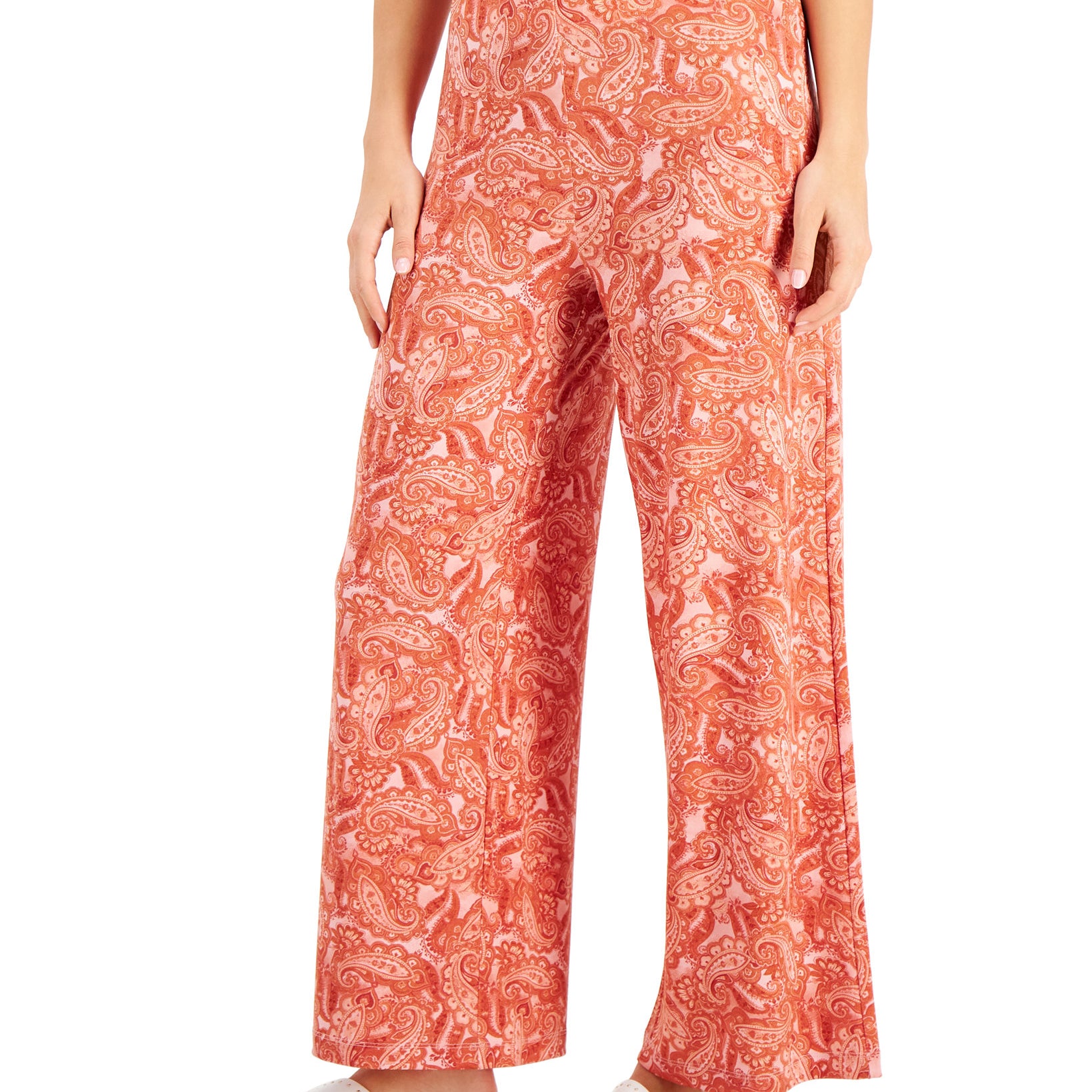 Willow Drive Women Printed Wide Leg Pull On Pants Paisley Spice Copper