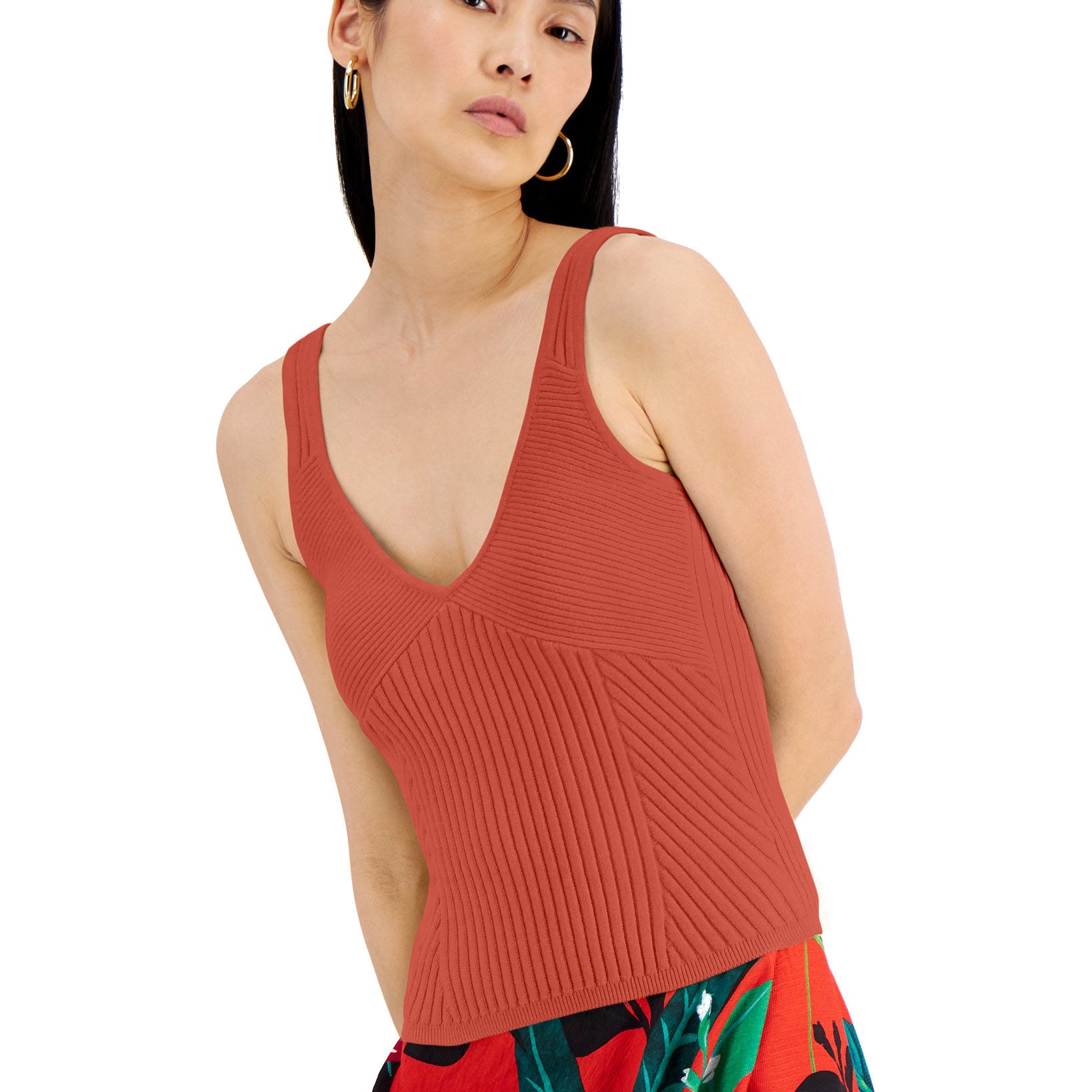 INC International Concepts Women Ribbed Sweater Tank Summer Fig
