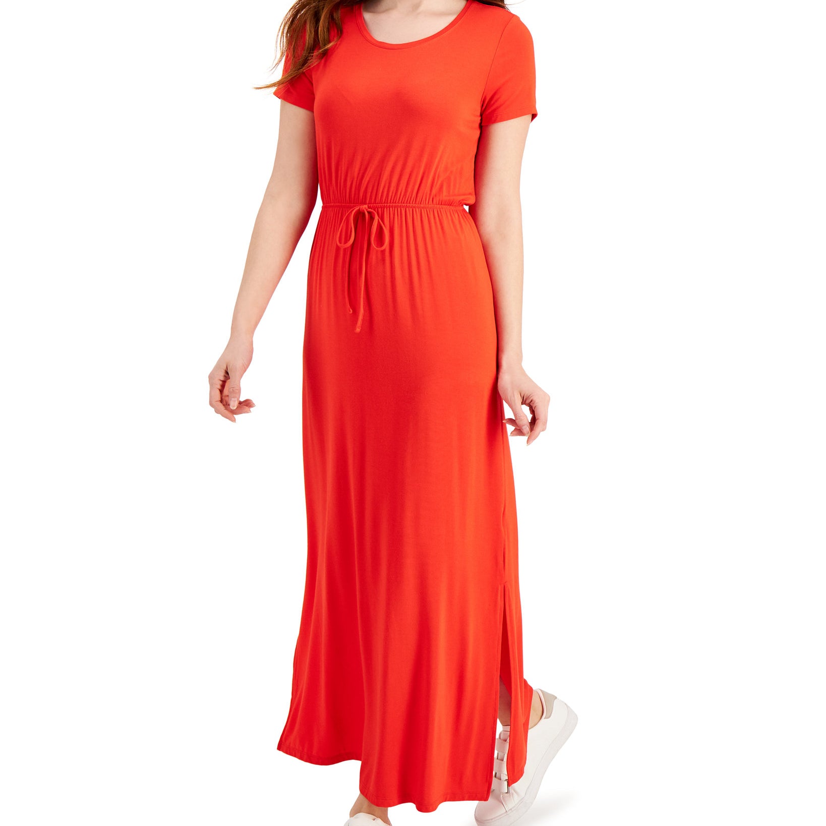 Style & Co Women Tie Waist Maxi Dress Loving Red