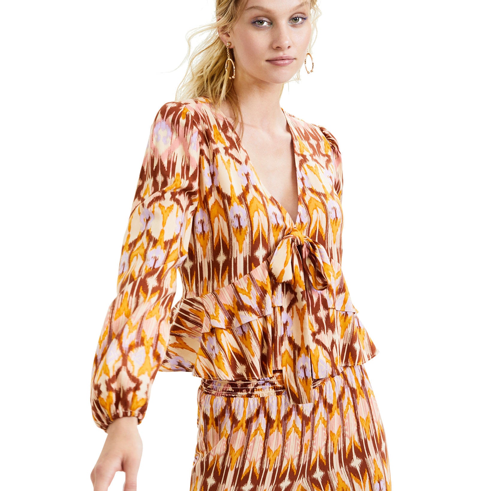 Bar III Women Printed Ruffle Hem Top Mystic Ikat
