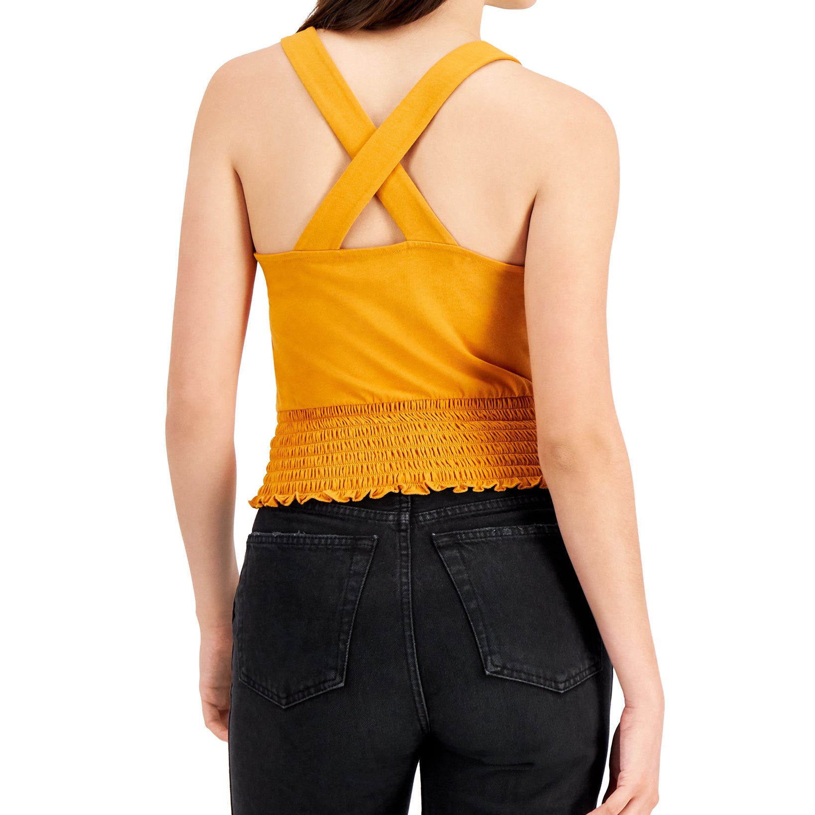 Bar III Women Solid Cross Back Smocked Top