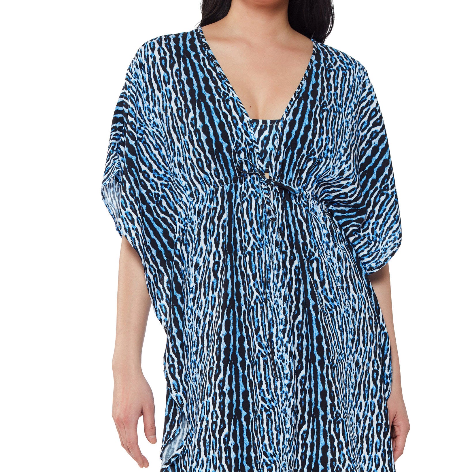 Jessica Simpson Women Sassy Safari Printed Cover Up Caftan Navy Animal