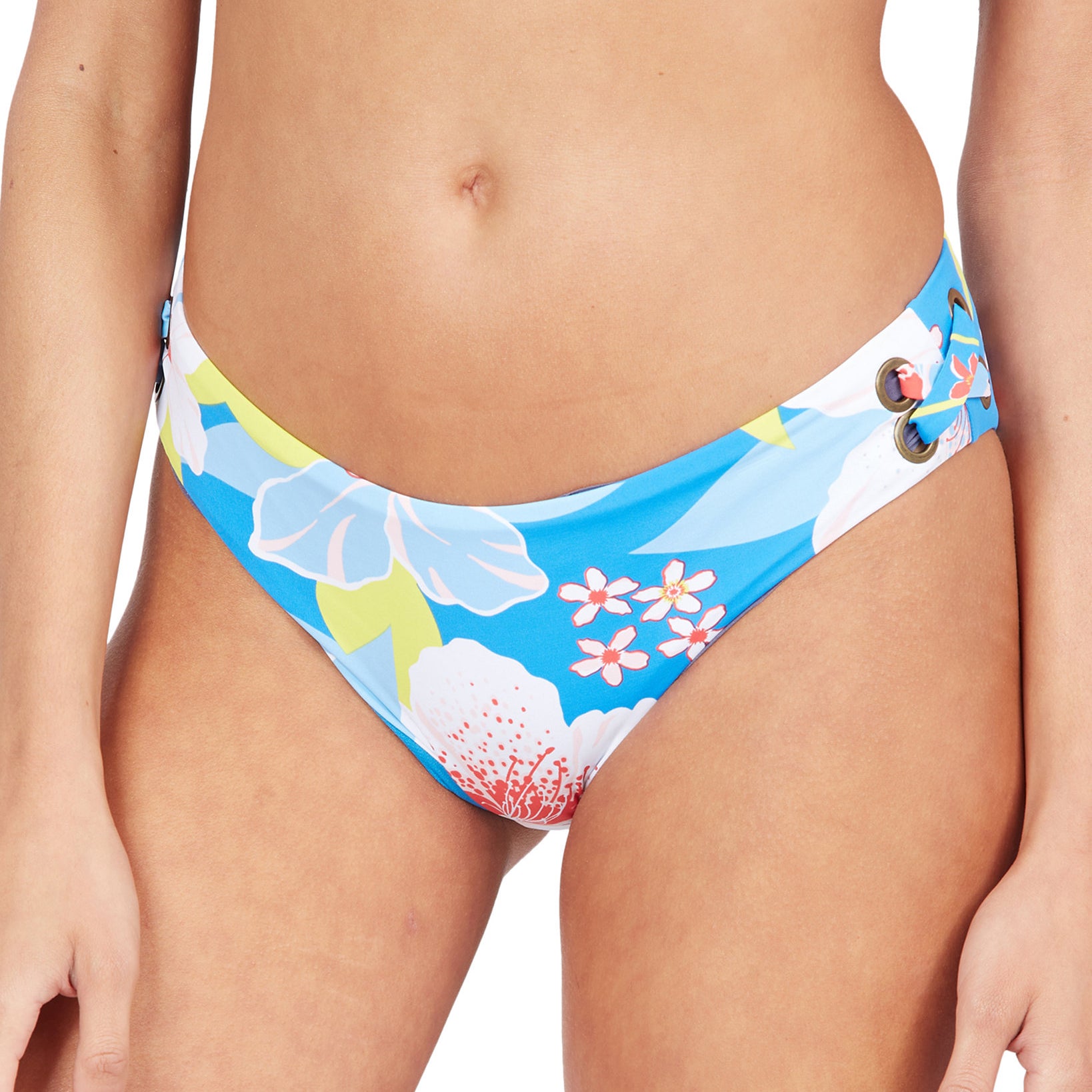 Roxy Women Printed She Just Shines Lace Up Bikini Bottoms French Blue
