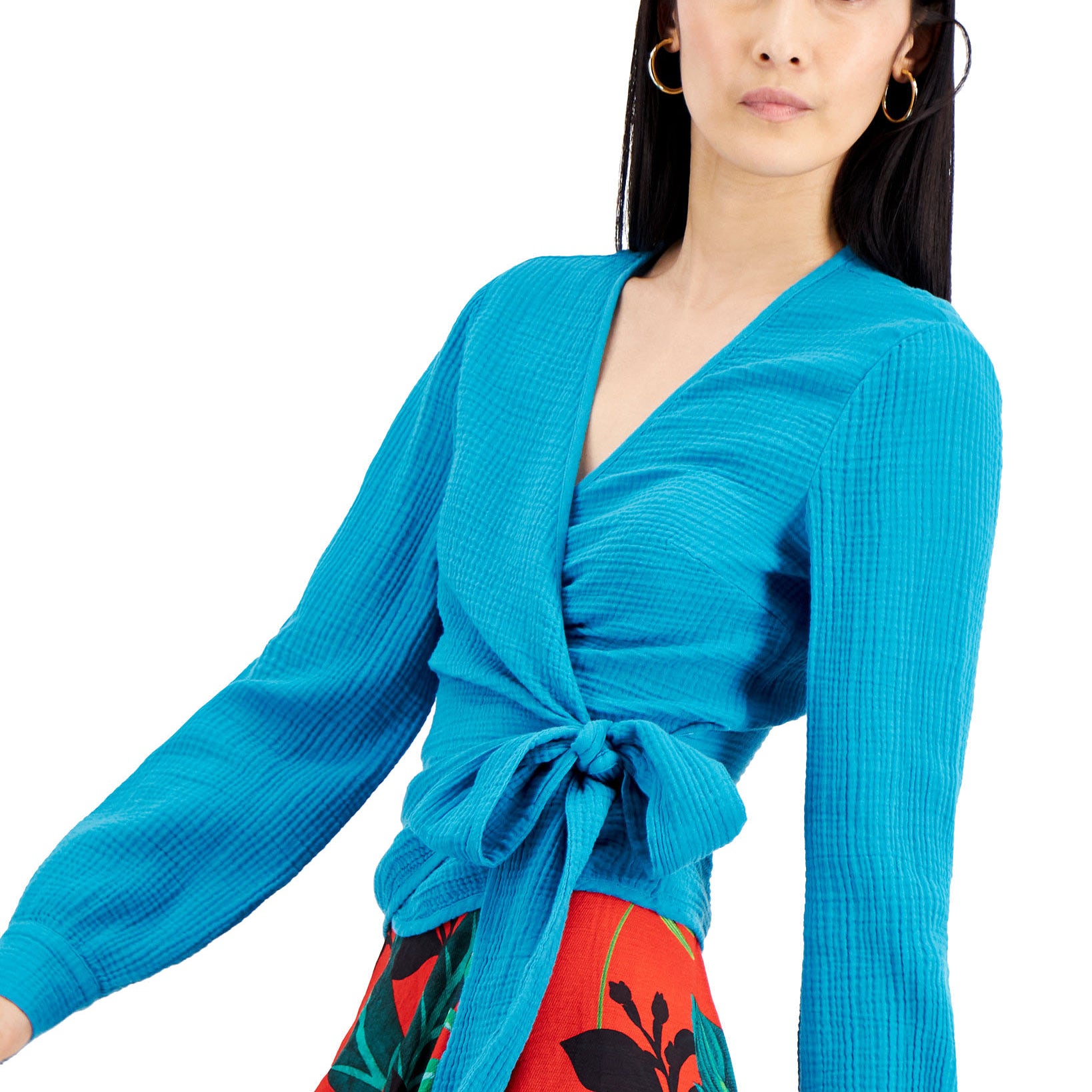 INC International Concepts Women Cotton Surplice Top