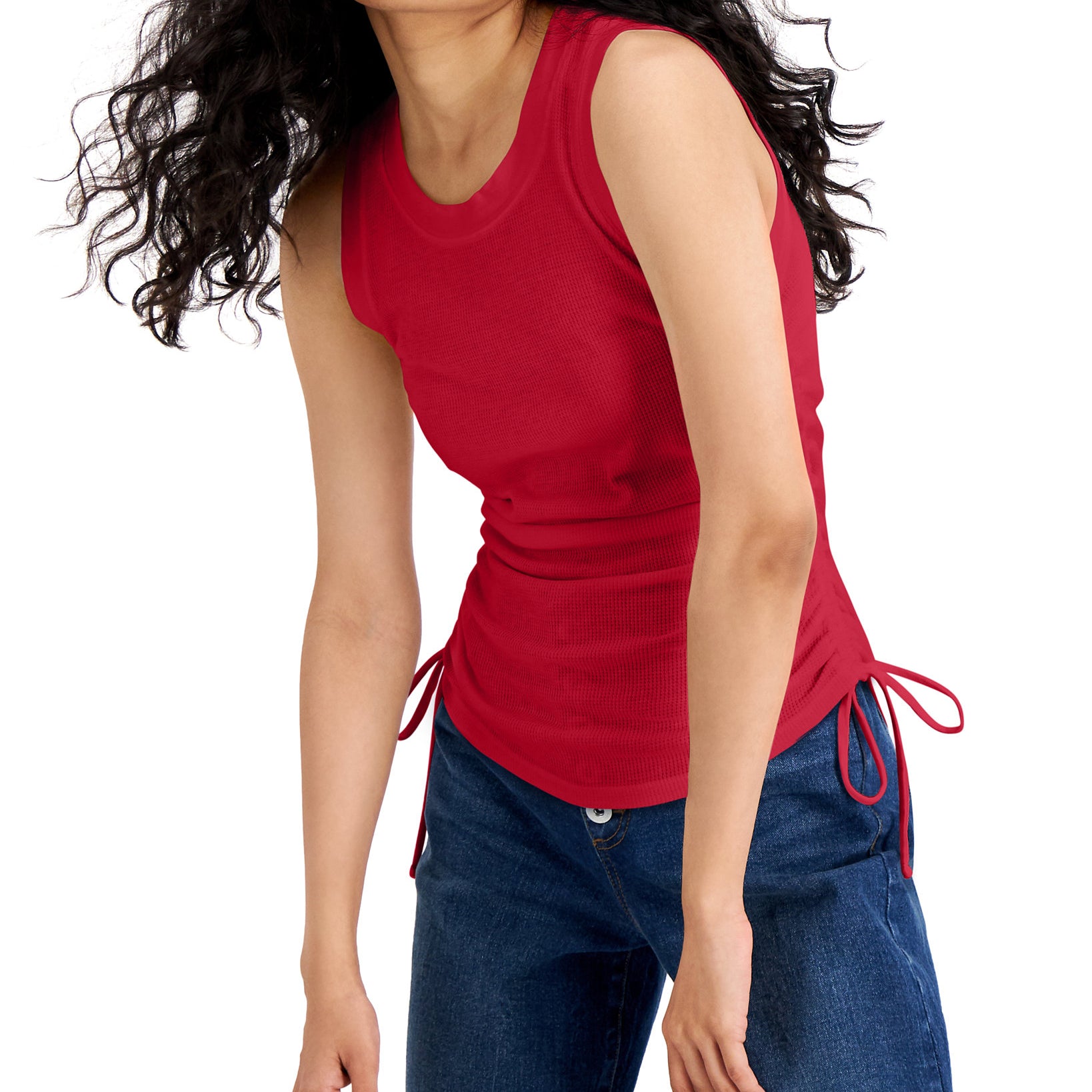 INC International Concepts Women Ruched Side Tie Tank Top Real Red