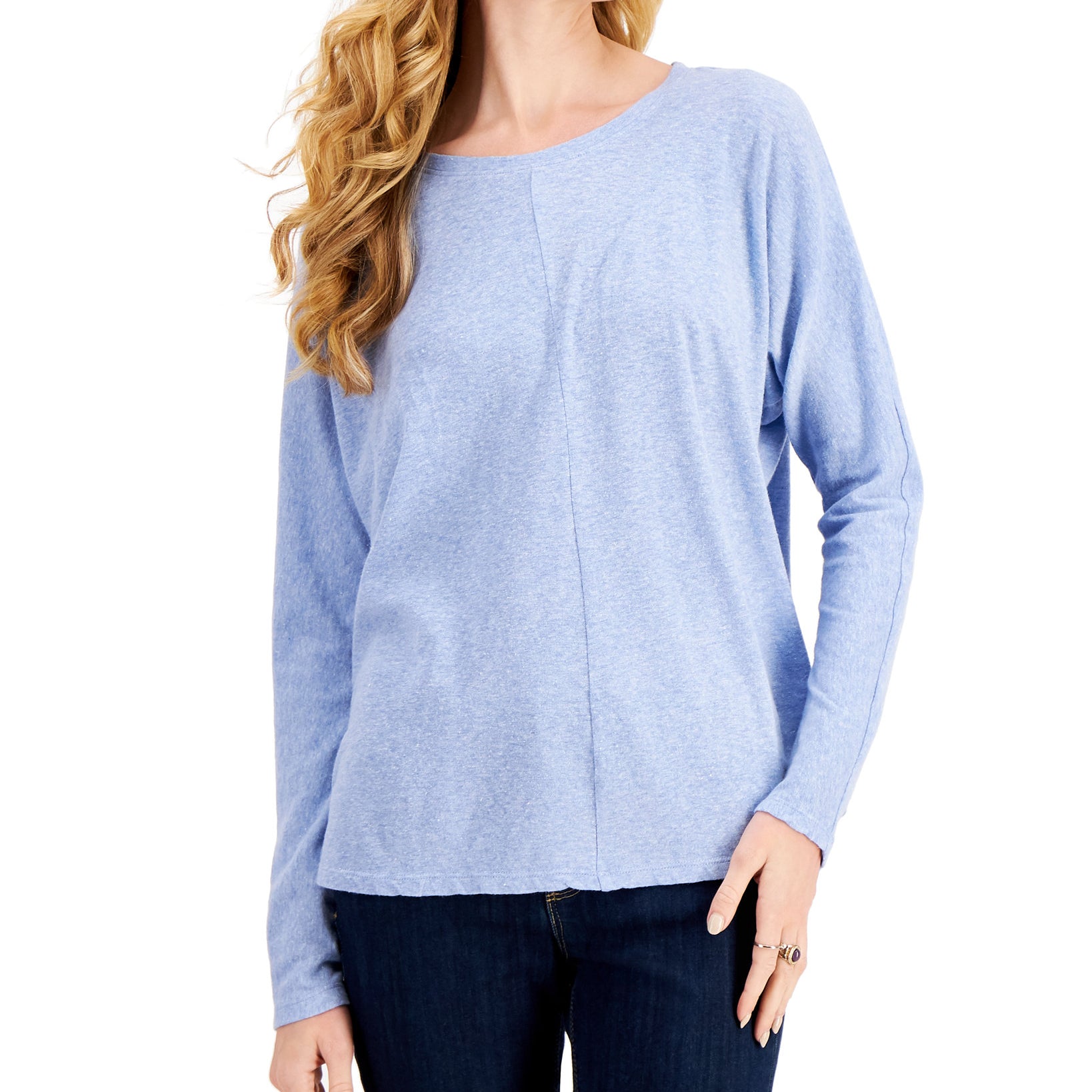 Style & Co Women Long Sleeve Dolman Top Blue Iris Heather