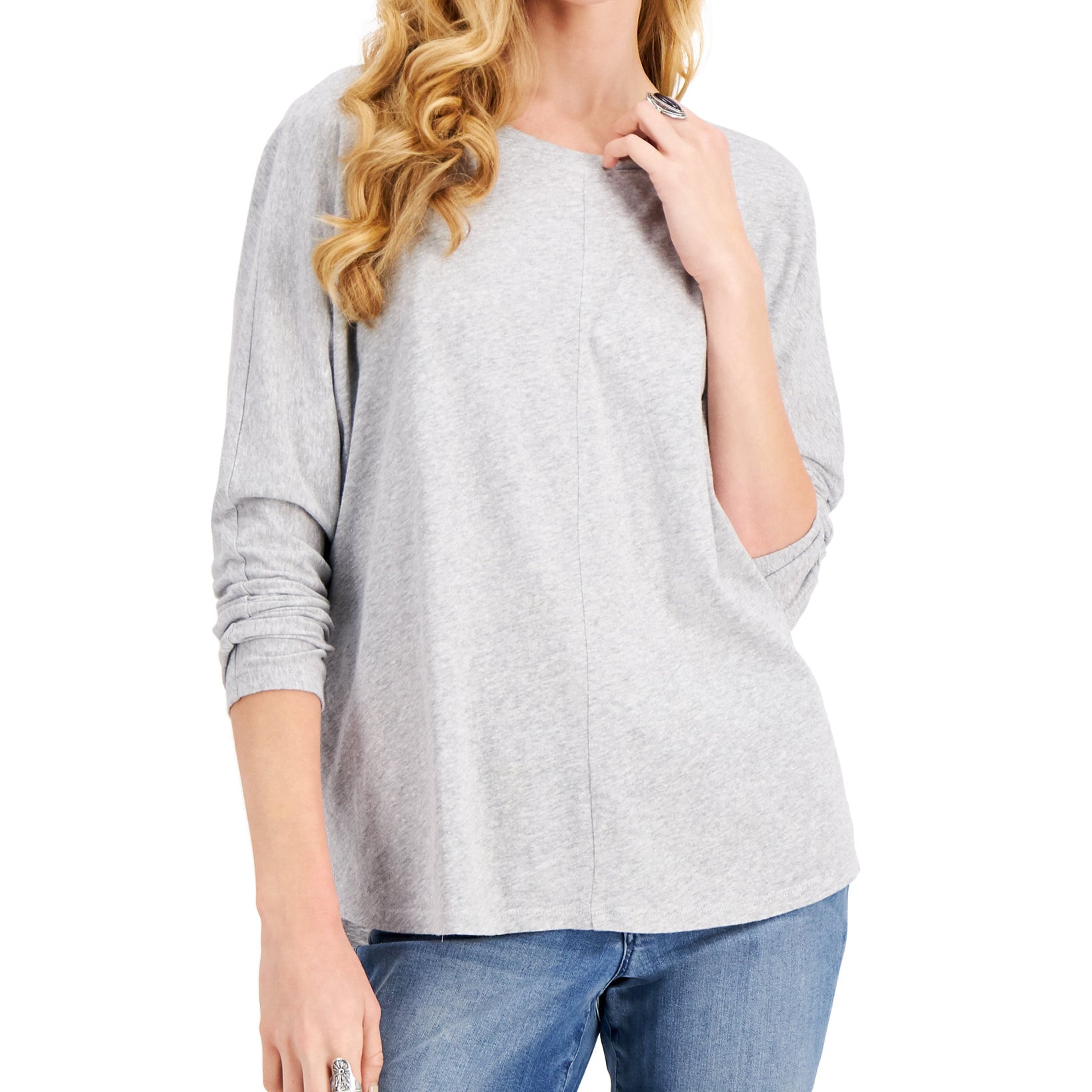 Style & Co Women Long Sleeve Dolman Top Light Grey Heather