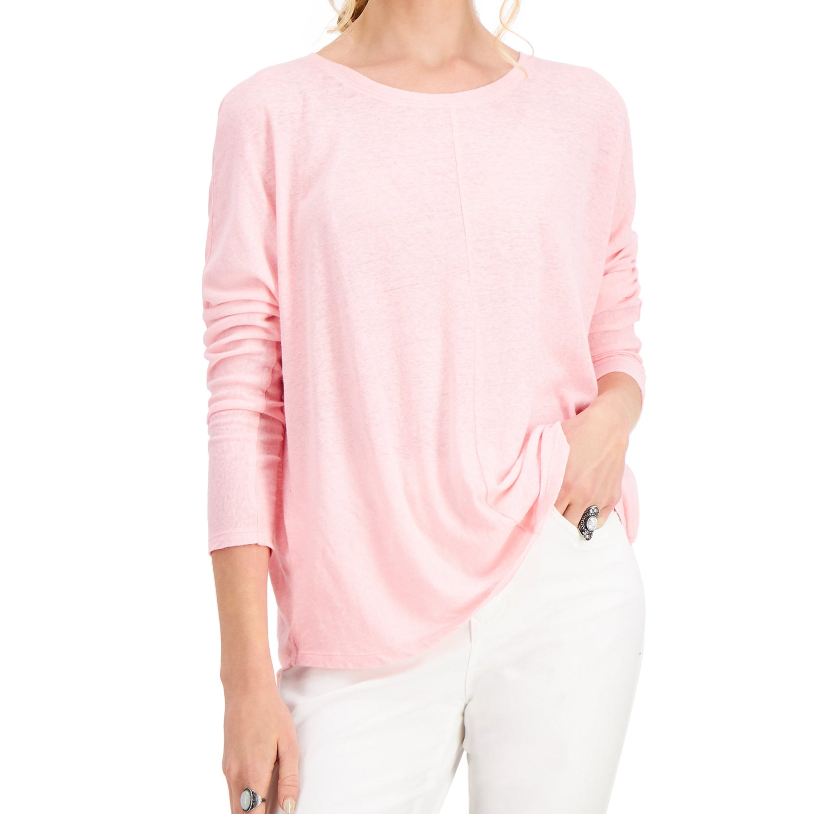 Style & Co Women Long Sleeve Dolman Top Bubble Pink