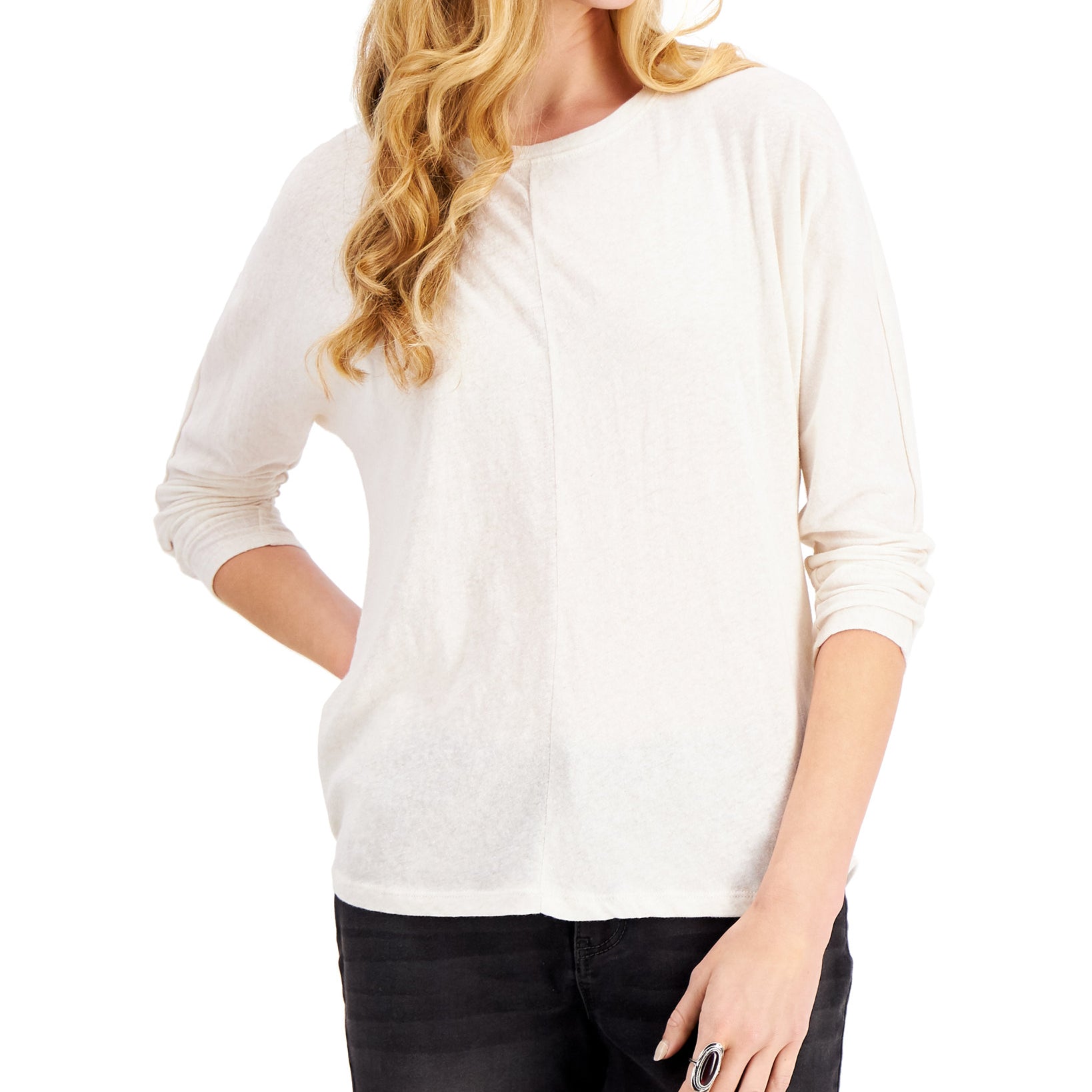 Style & Co Women Long Sleeve Dolman Top Pebble Heather