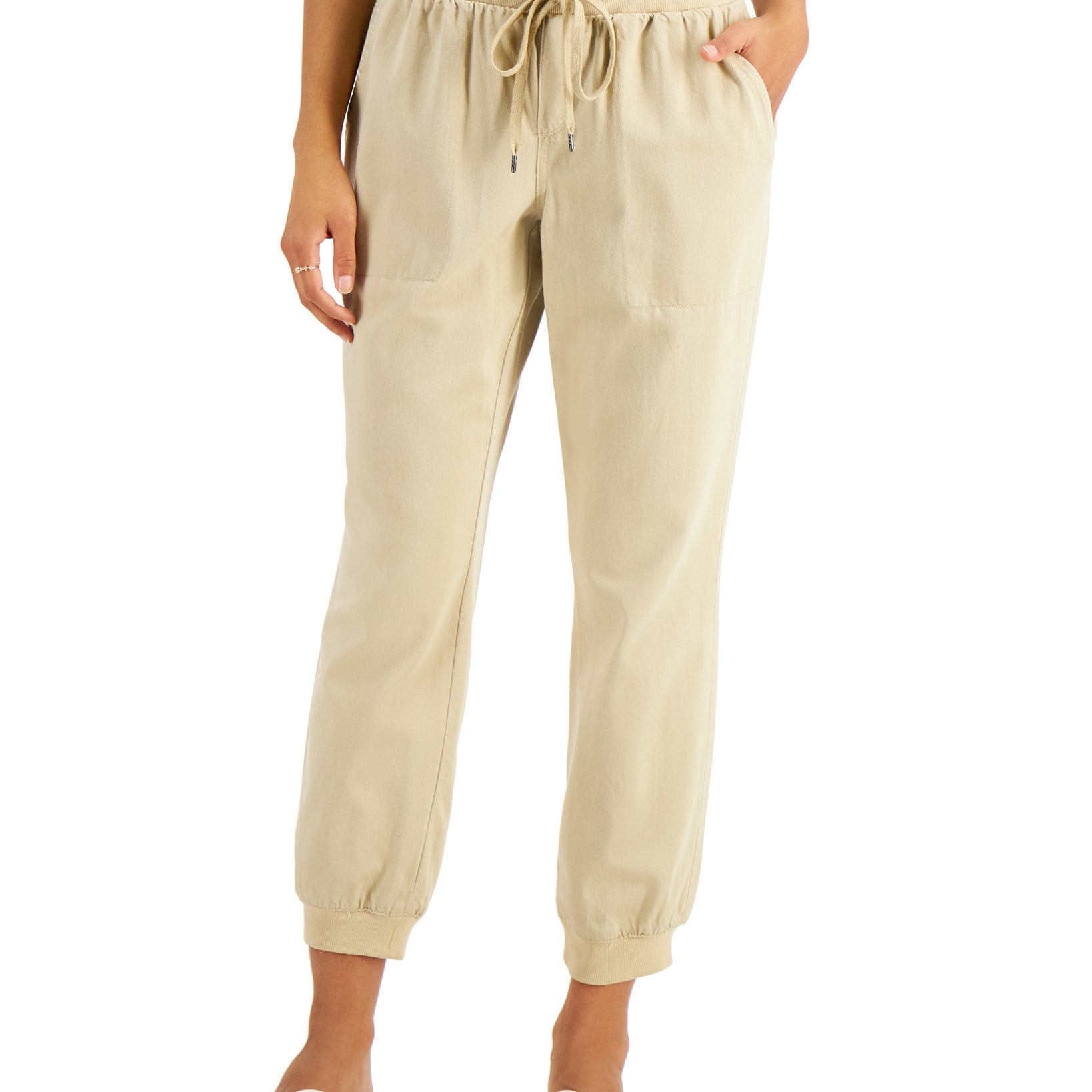 Style & Co Women Petite Crepe Jogger Pants Safari