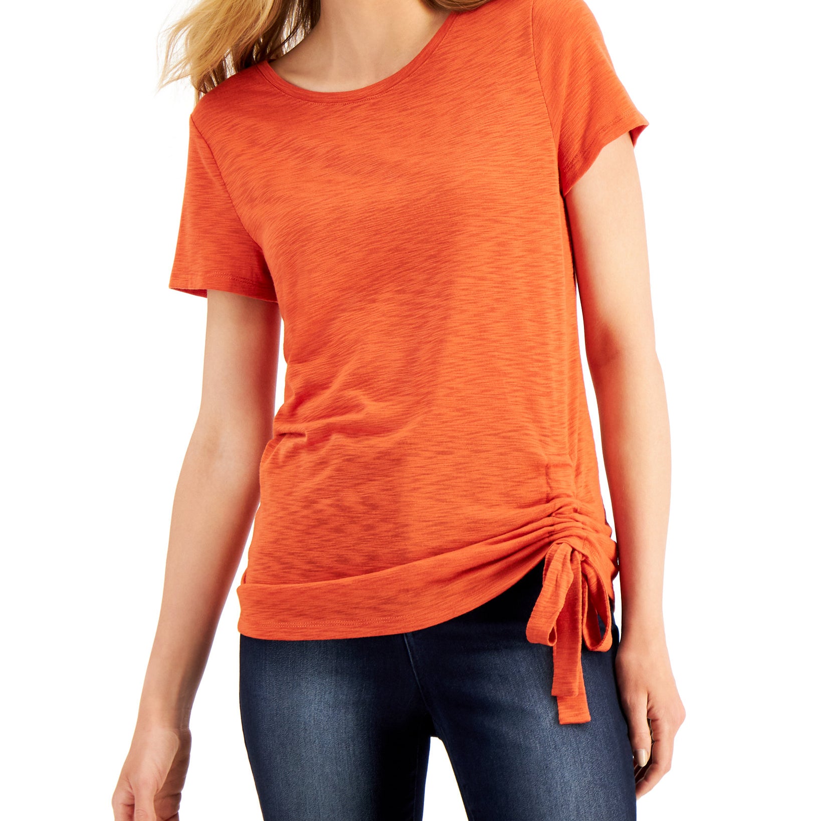 INC International Concepts Women Side Ruched T Shirt Summer Fig