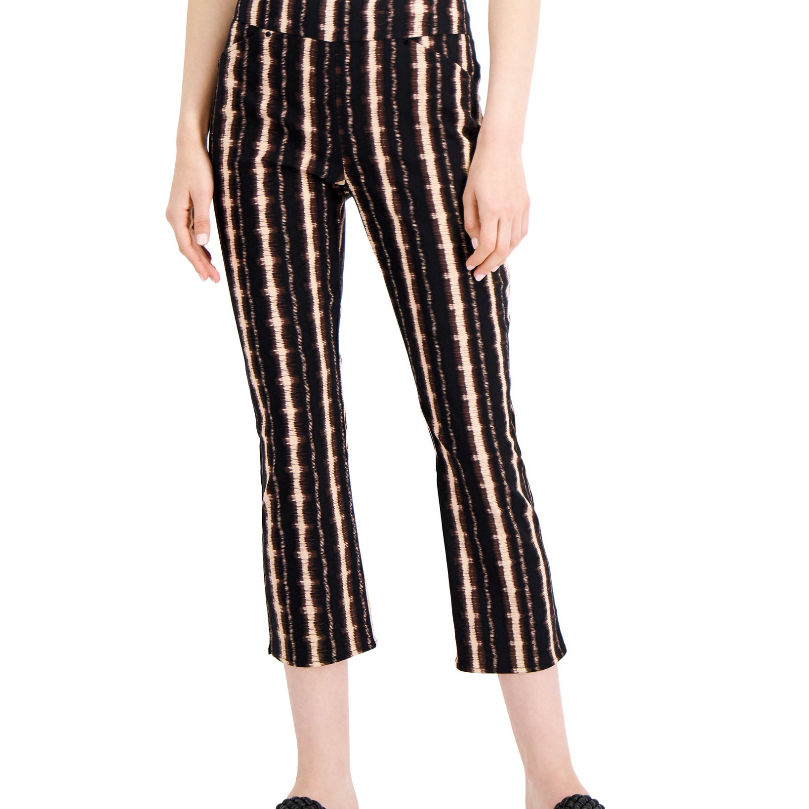 INC International Concepts Women Printed Skinny Crop Pants Noir Stripe
