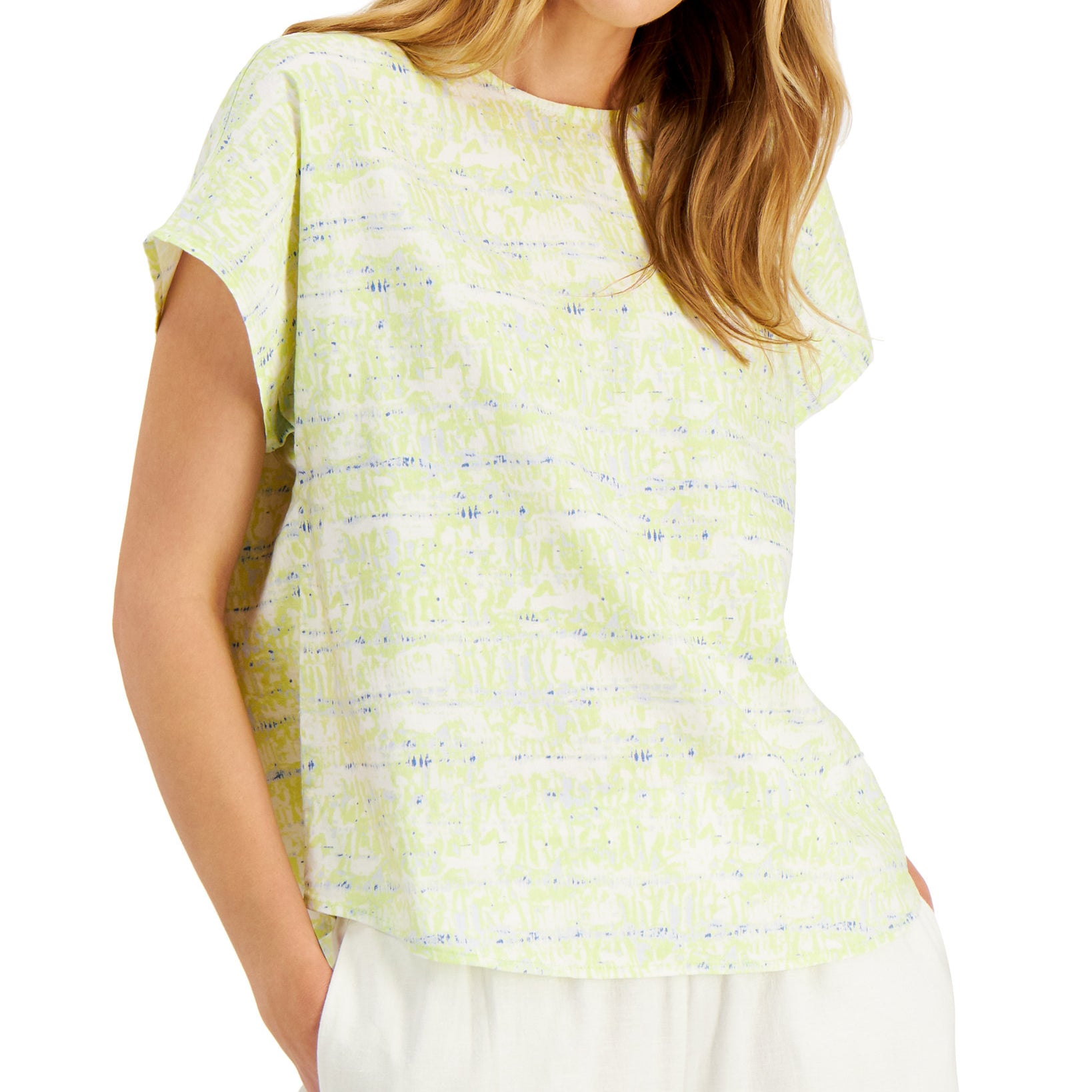 Alfani Women Linear Tie Dye Dolman Sleeve Top Lime Delicate Dye