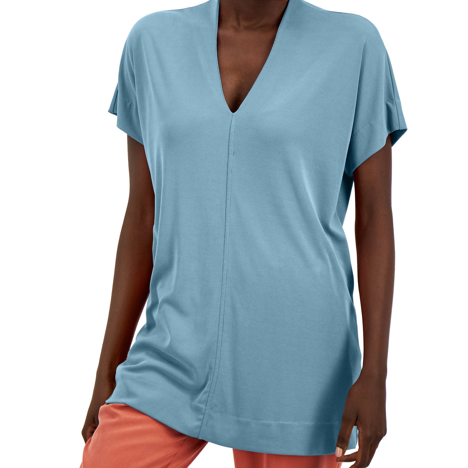 Alfani Women V Neck Exposed Seam Top Rain Shower