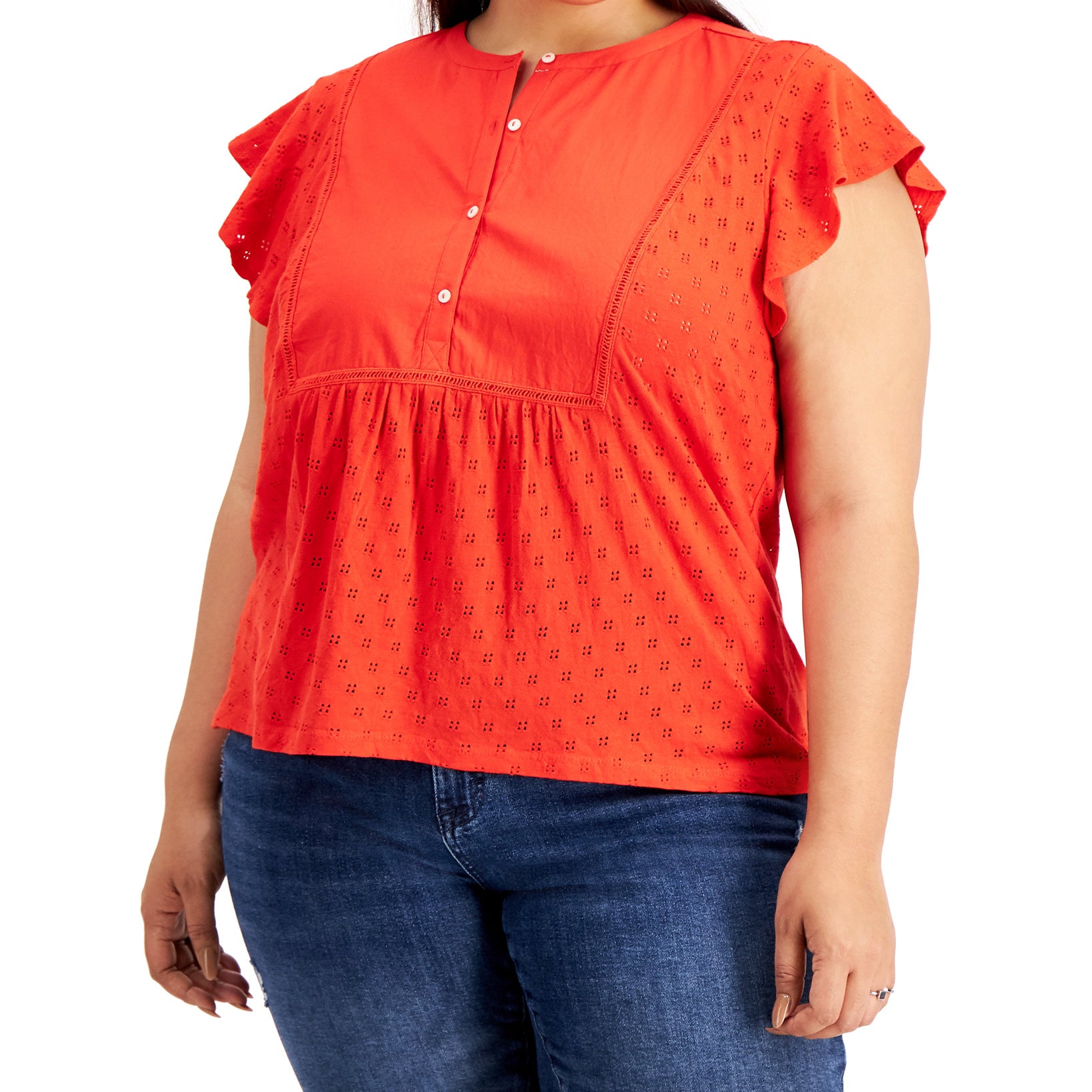 Style & Co Women Plus Cotton Eyelet Top Loving Red