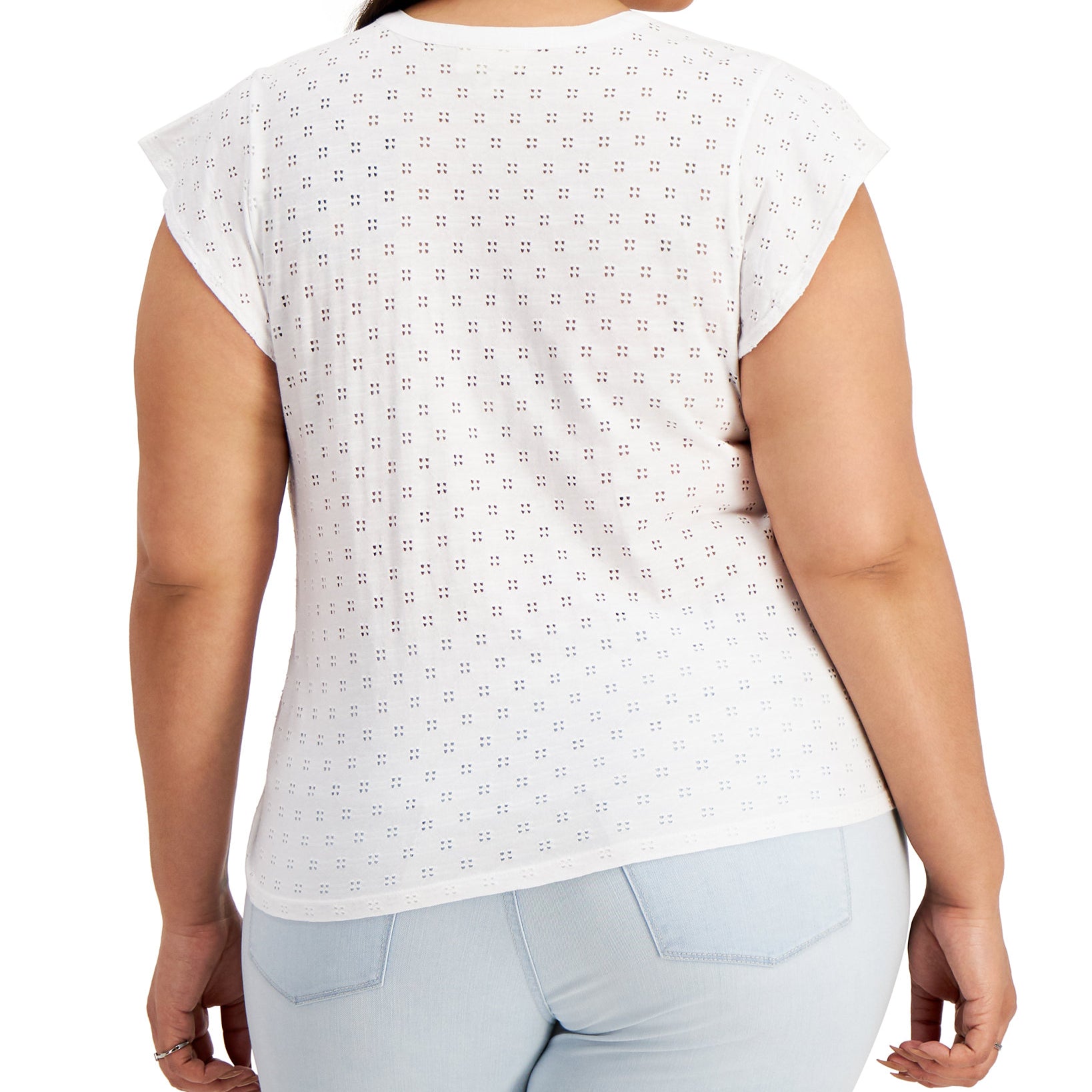 Style & Co Women Plus Cotton Eyelet Top