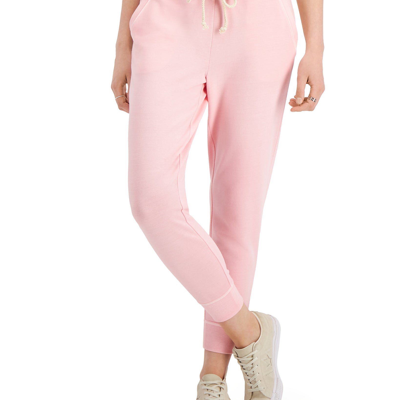 Style & Co Women Mid Rise Drawstring Joggers Pink Icing