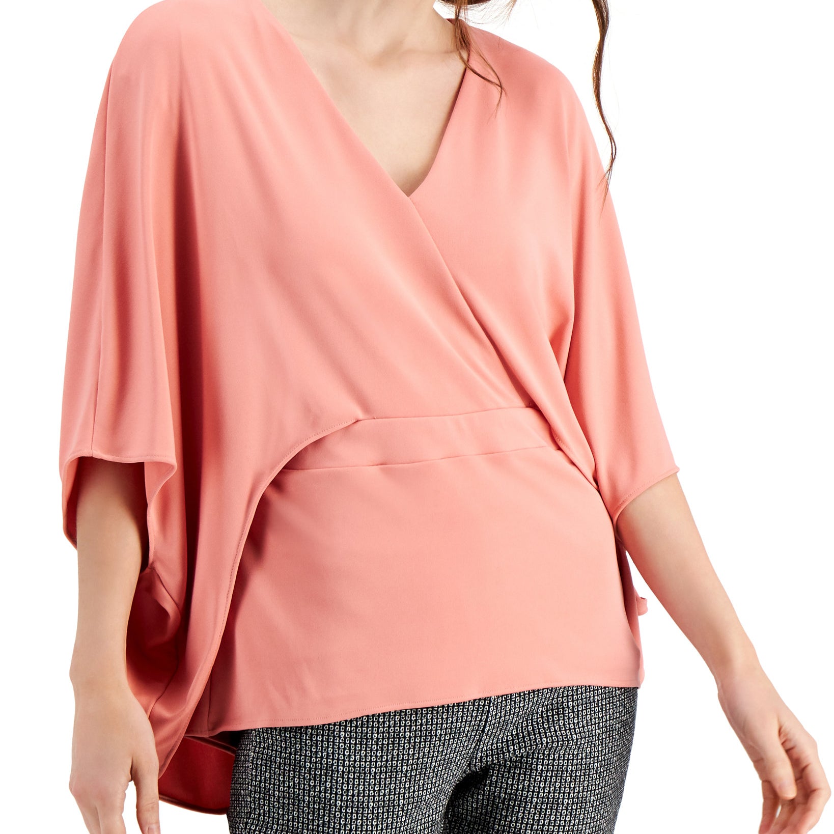 Alfani Women V Neck Dolman Sleeve Top Sunrise Coral