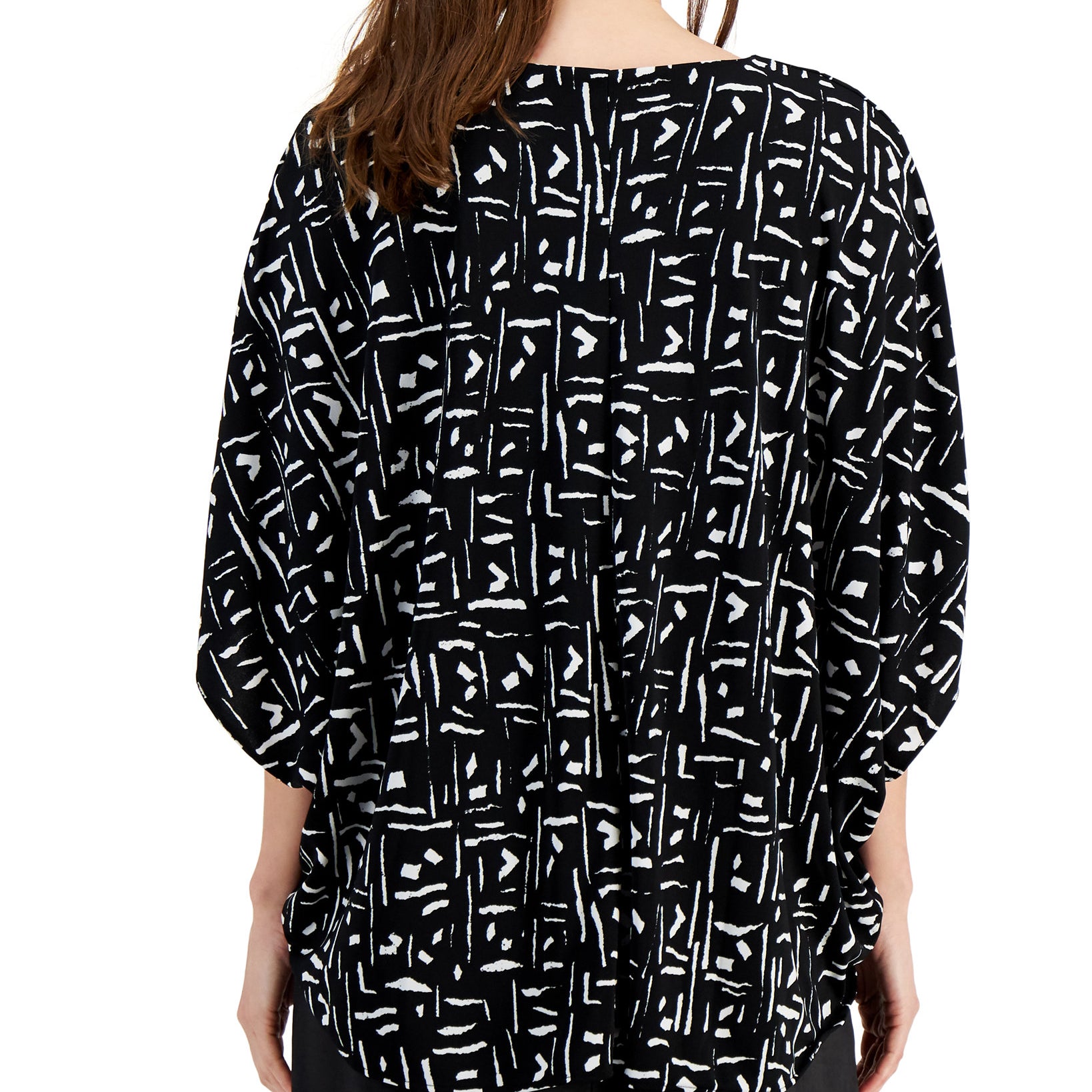 Alfani Women V Neck Geometric Print High Low Hem Top