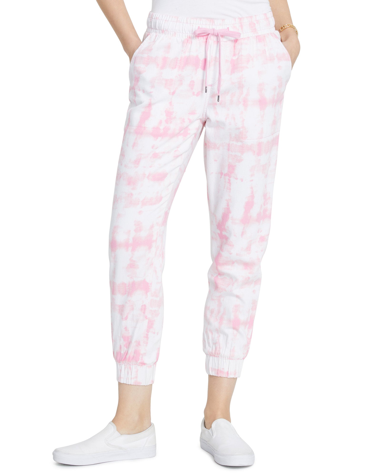 Style & Co Women Tie Dyed Jogger Pants Pink Icing