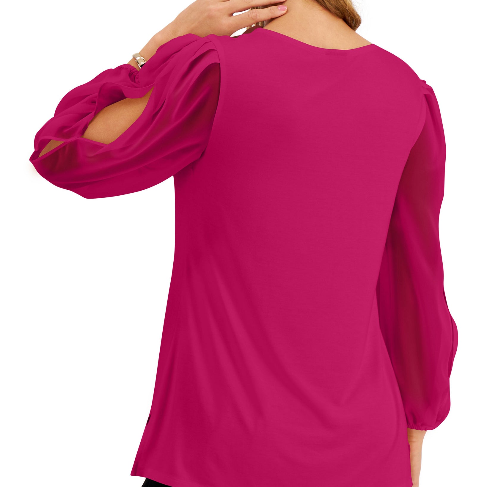 JM Collection Women Sheer Sleeve Top