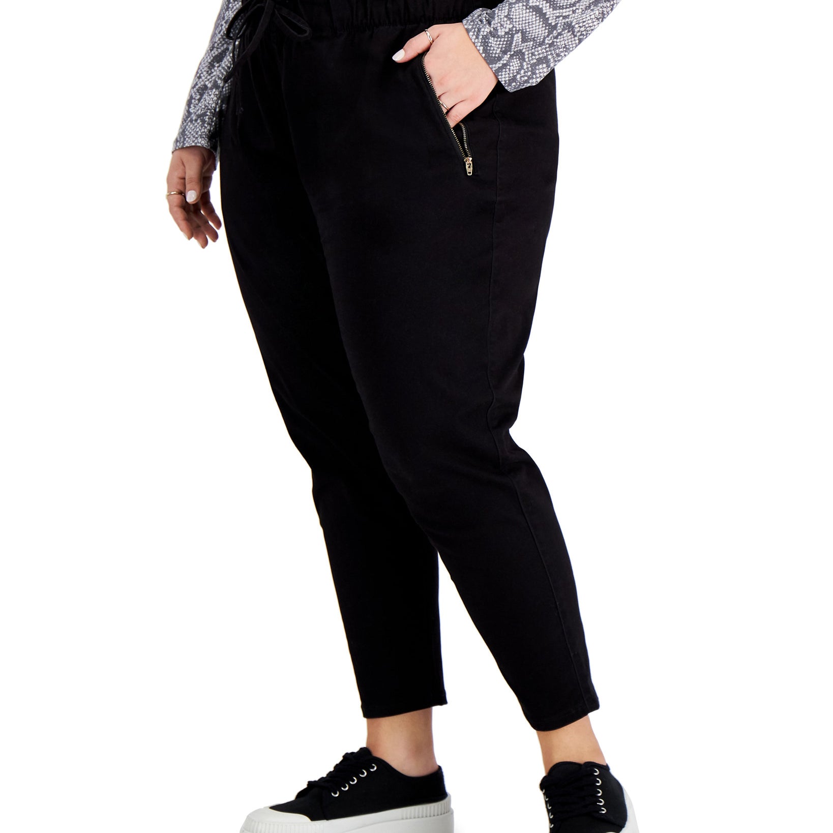 Celebrity Pink Women Plus Trendy Zip Pocket Pull On Pants Black