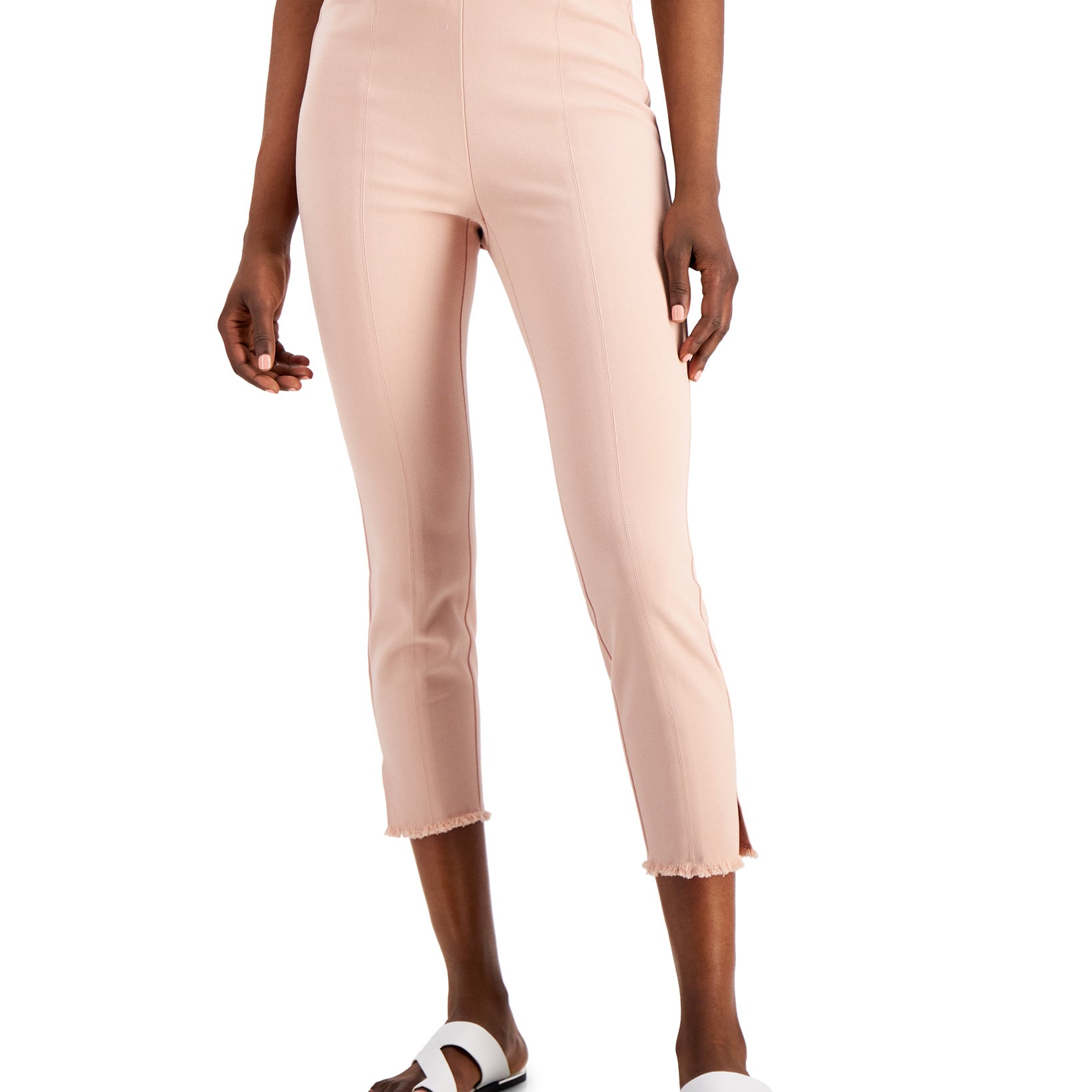 Alfani Womens Petite Fringe Trim Skinny Pants Naked Clay
