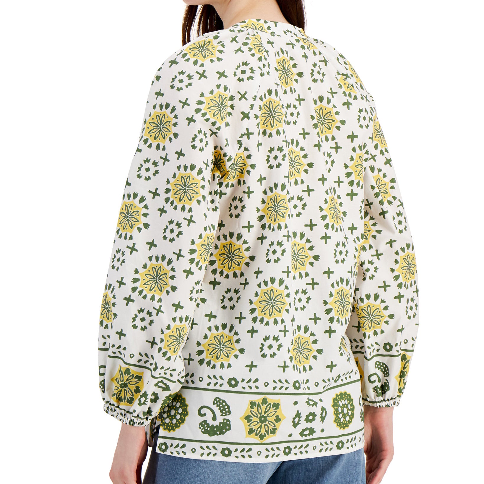 Charter Club Womens Petite Cotton Border Print Tunic
