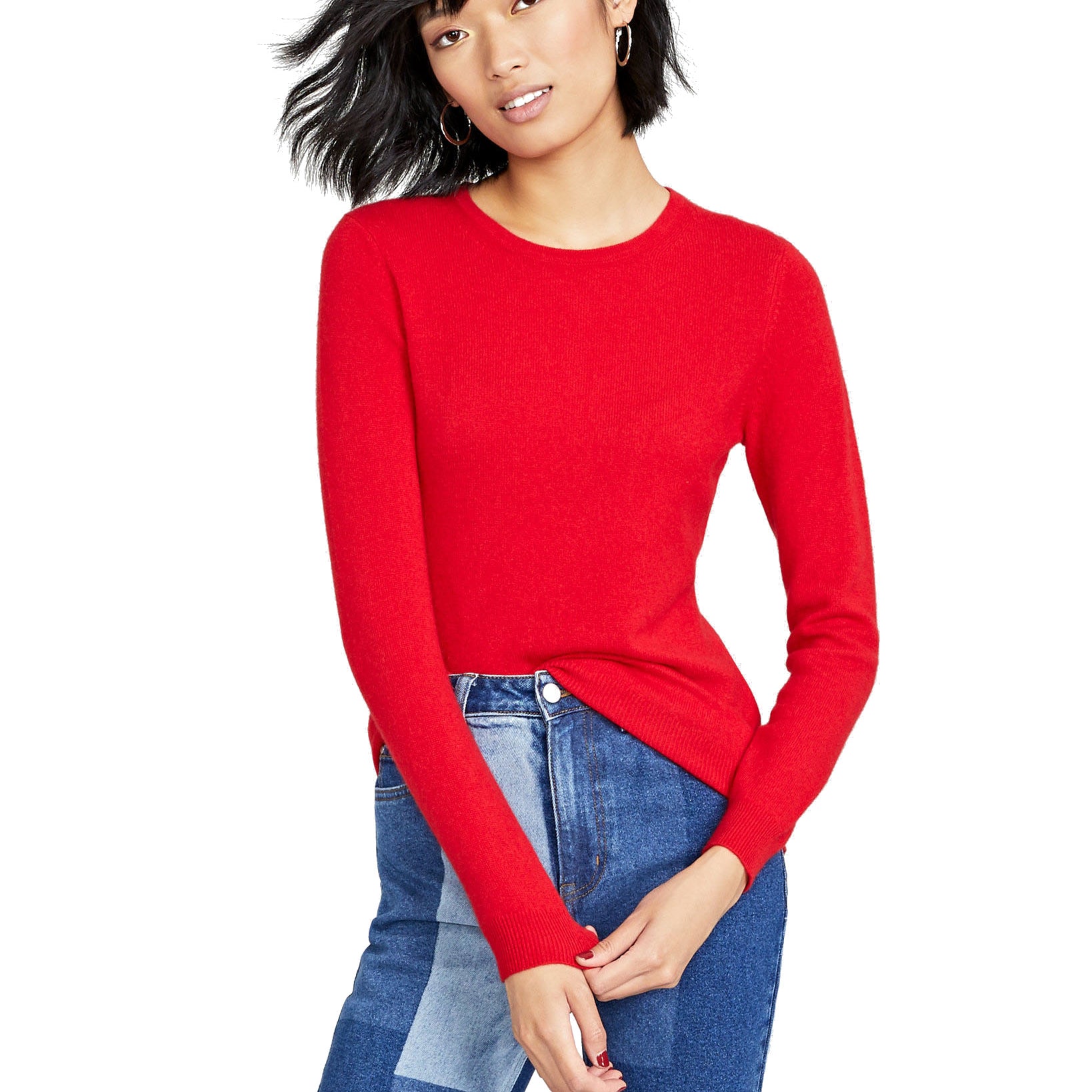 Charter Club Women Petite Crew Neck Cashmere Sweater Calypso Red