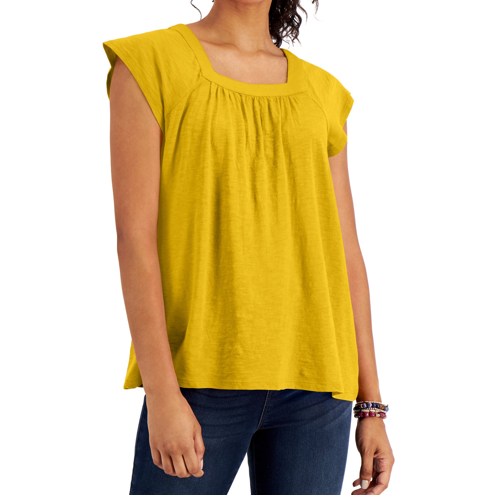 Style & Co Women Solid Flutter Sleeve Top Daisy Daze