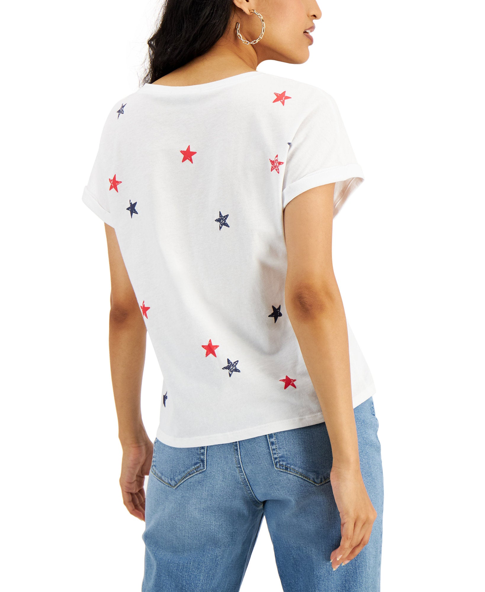 INC International Concepts Women Cotton Star Print T Shirt